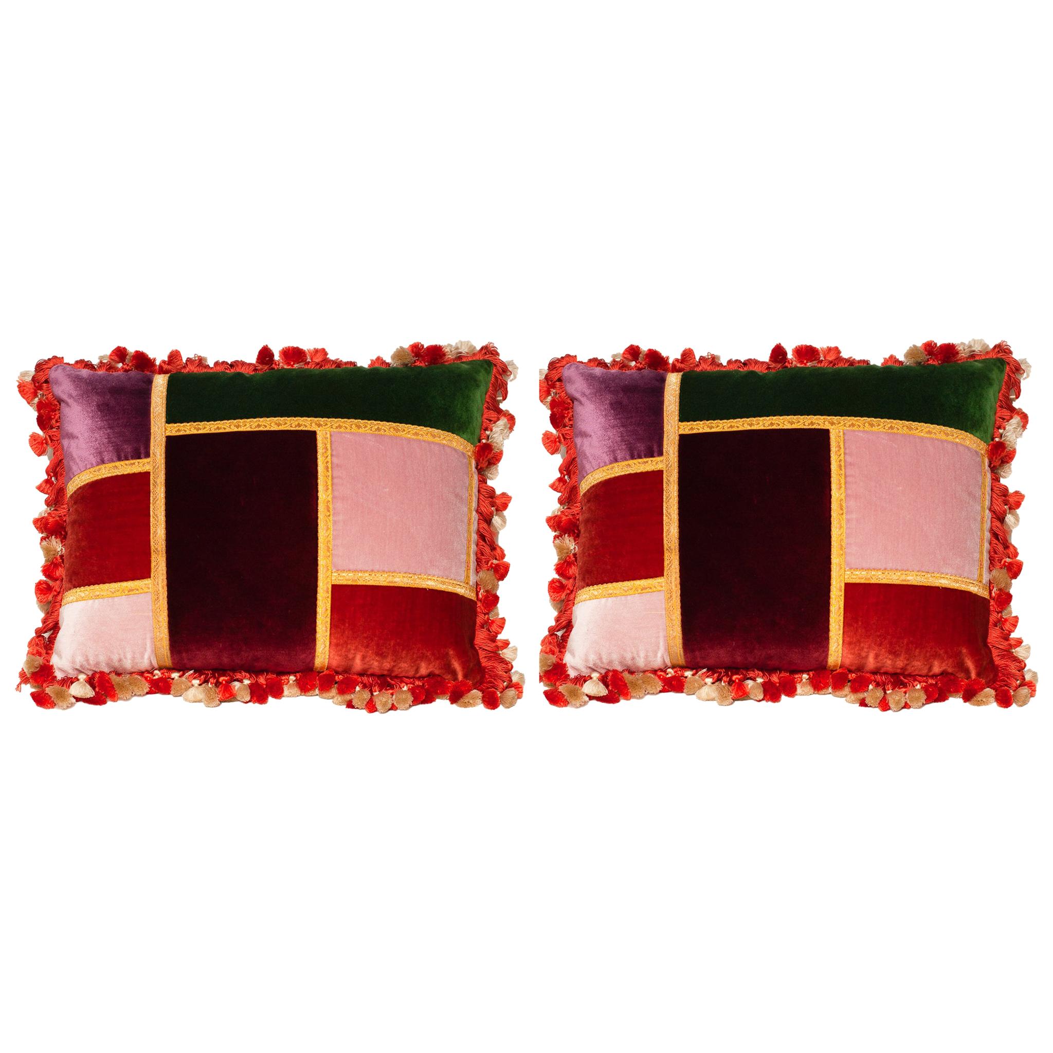 Pair of Studio Maison Nurita Patchwork Silk and Cut Pile Velvet Pillows