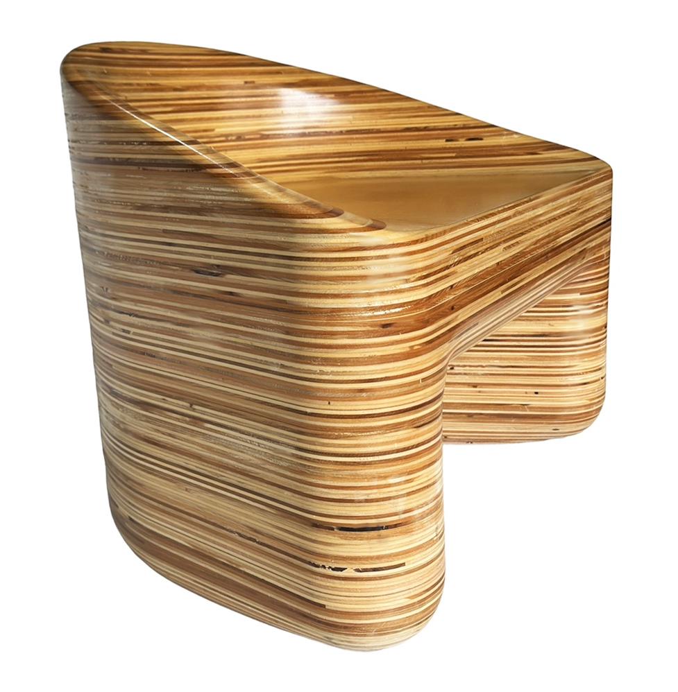 Paar Studio Organic Modern Stacked Laminated Mixed Woods Loungesessel Hocker aus gemischten Hölzern (amerikanisch) im Angebot