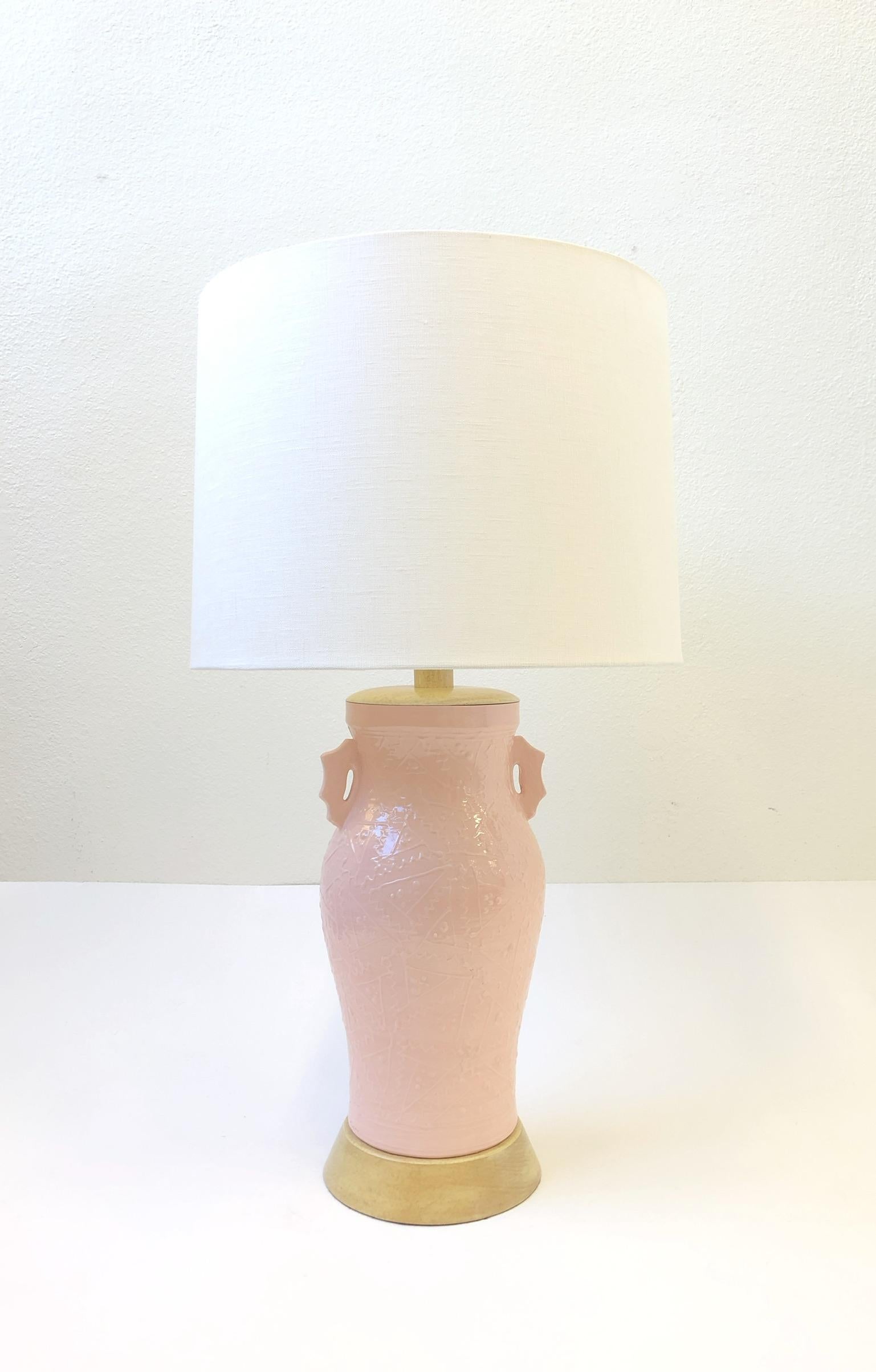 Glazed Pair of Studio Pink Ceramic Table Lamps by Roy Hamilton for Steve Chase