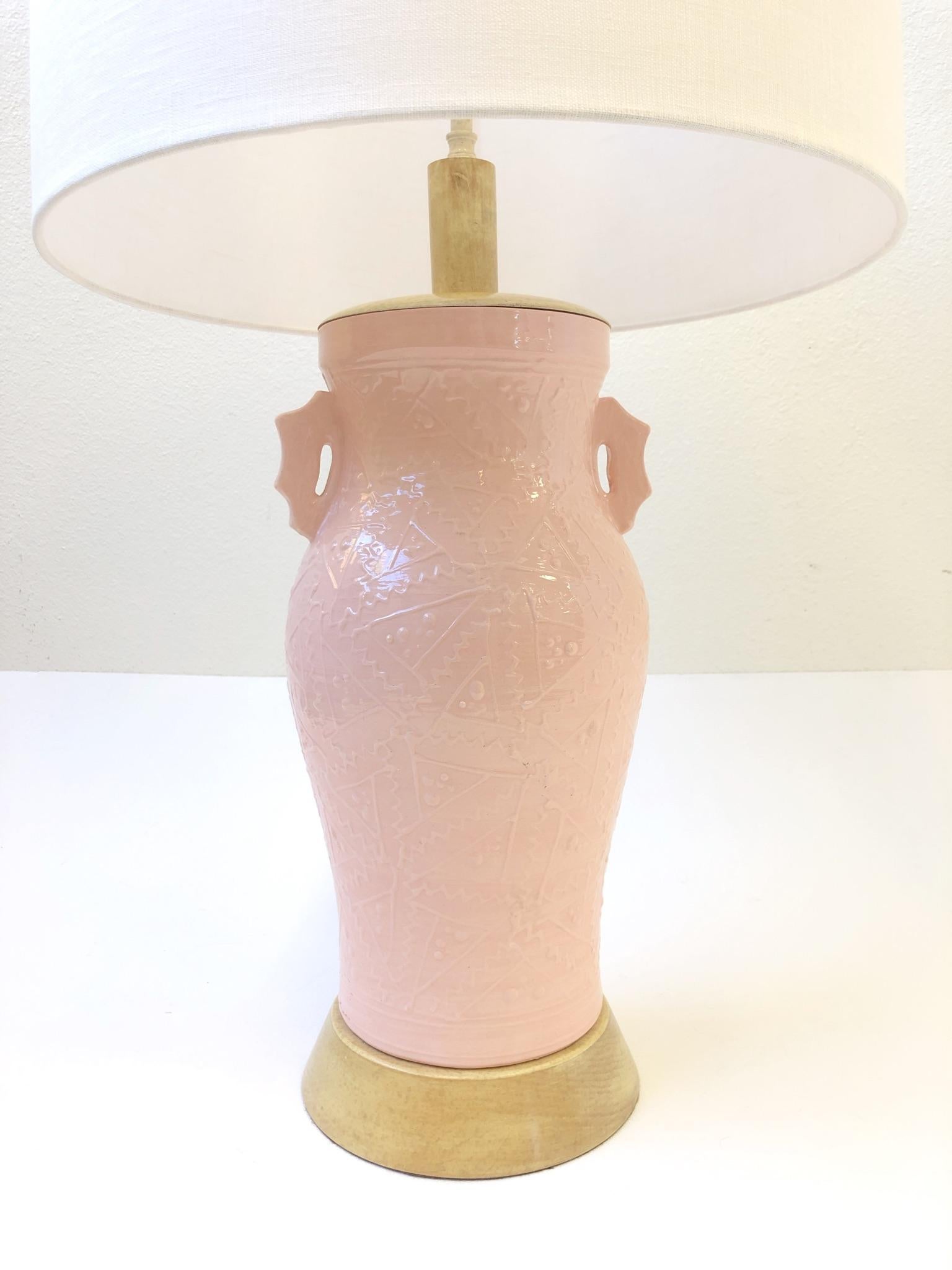 Pair of Studio Pink Ceramic Table Lamps by Roy Hamilton for Steve Chase In Excellent Condition In Palm Springs, CA