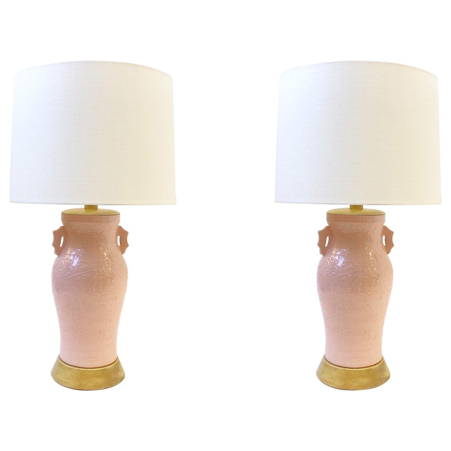 Pair of Studio Pink Ceramic Table Lamps by Roy Hamilton for Steve Chase