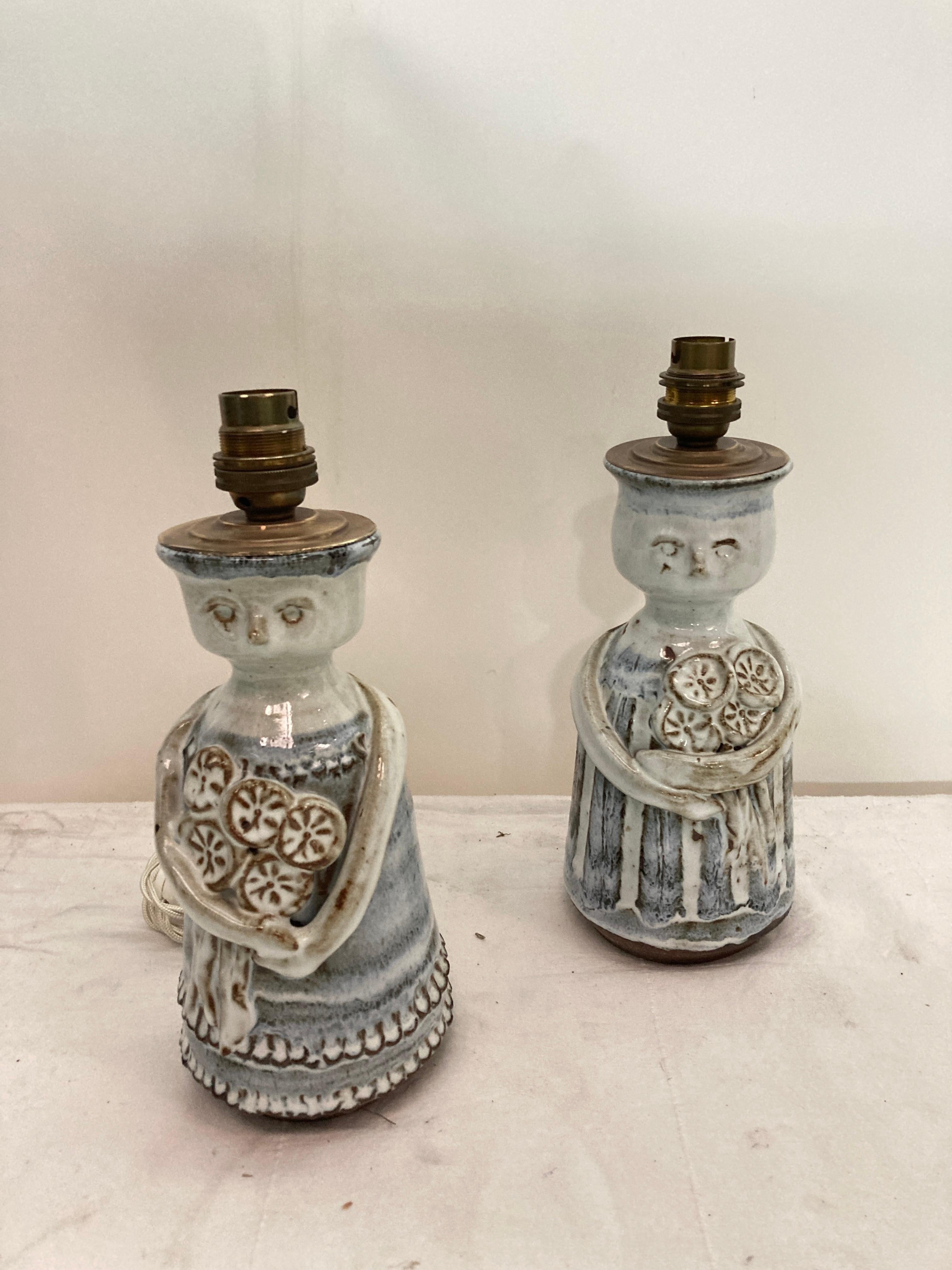 French Pair of Studio pottery ceramic lamps By Vallauris For Sale