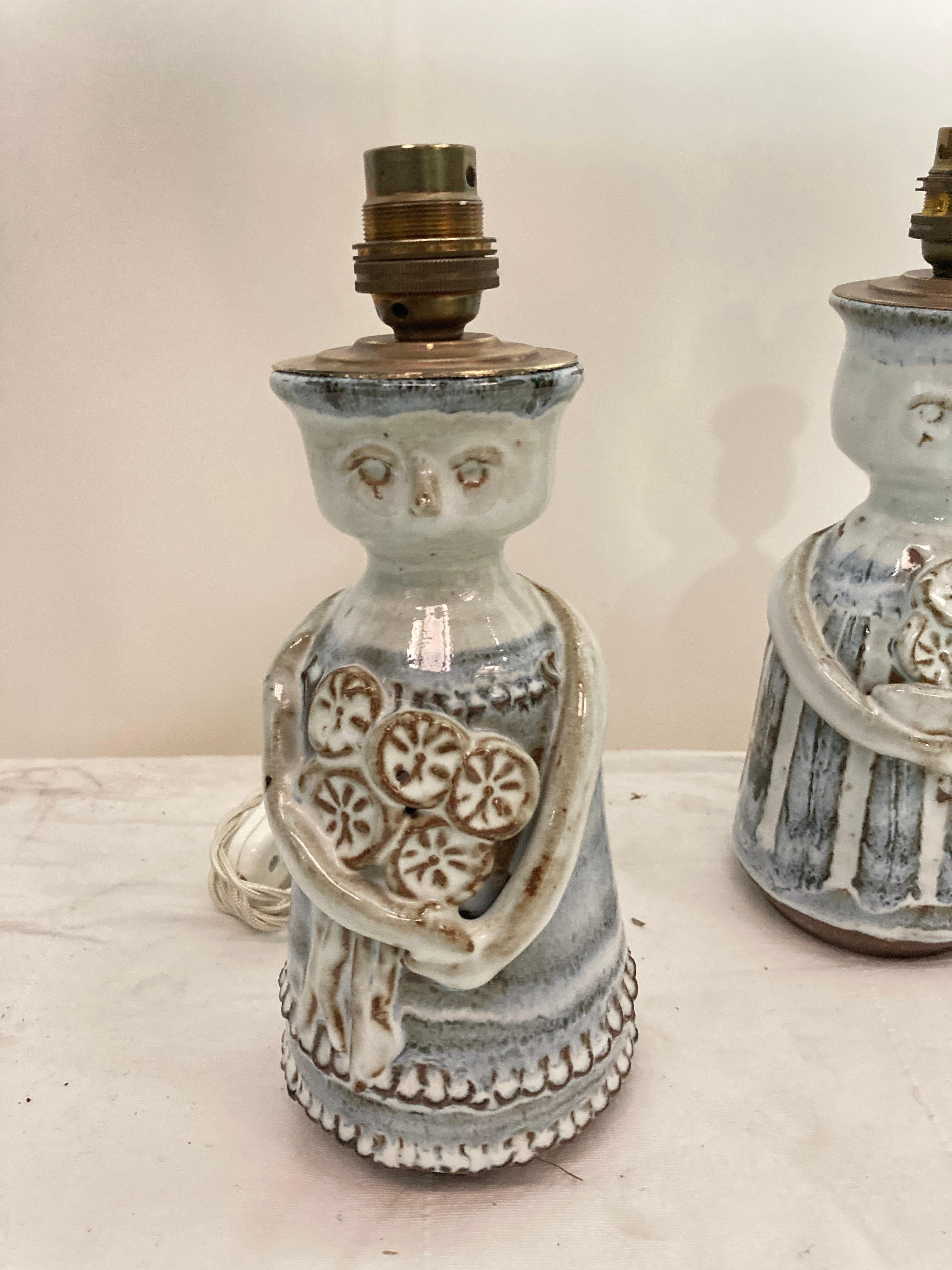 Pair of Studio pottery ceramic lamps By Vallauris In Good Condition For Sale In Bois-Colombes, FR