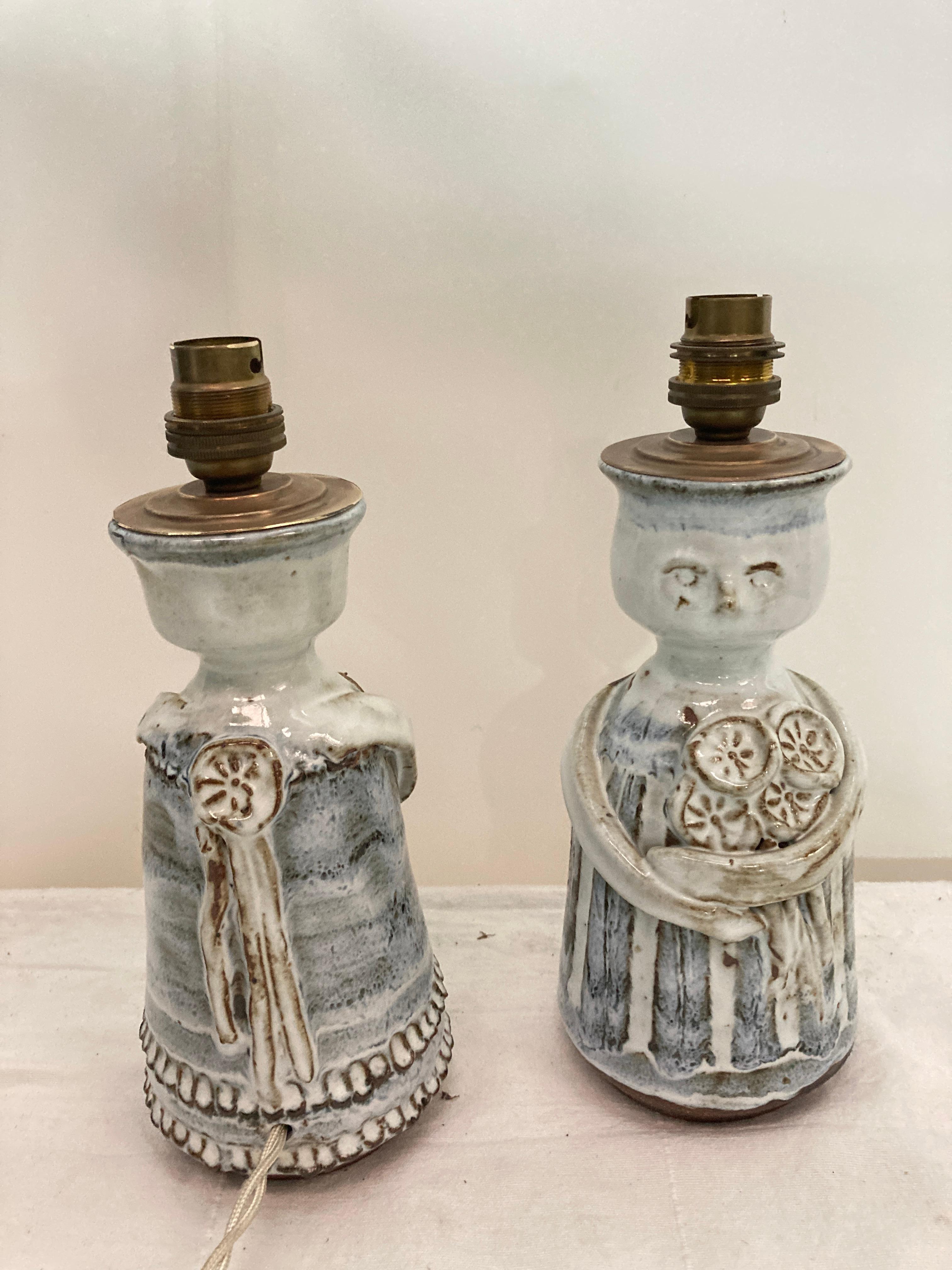 Mid-20th Century Pair of Studio pottery ceramic lamps By Vallauris For Sale