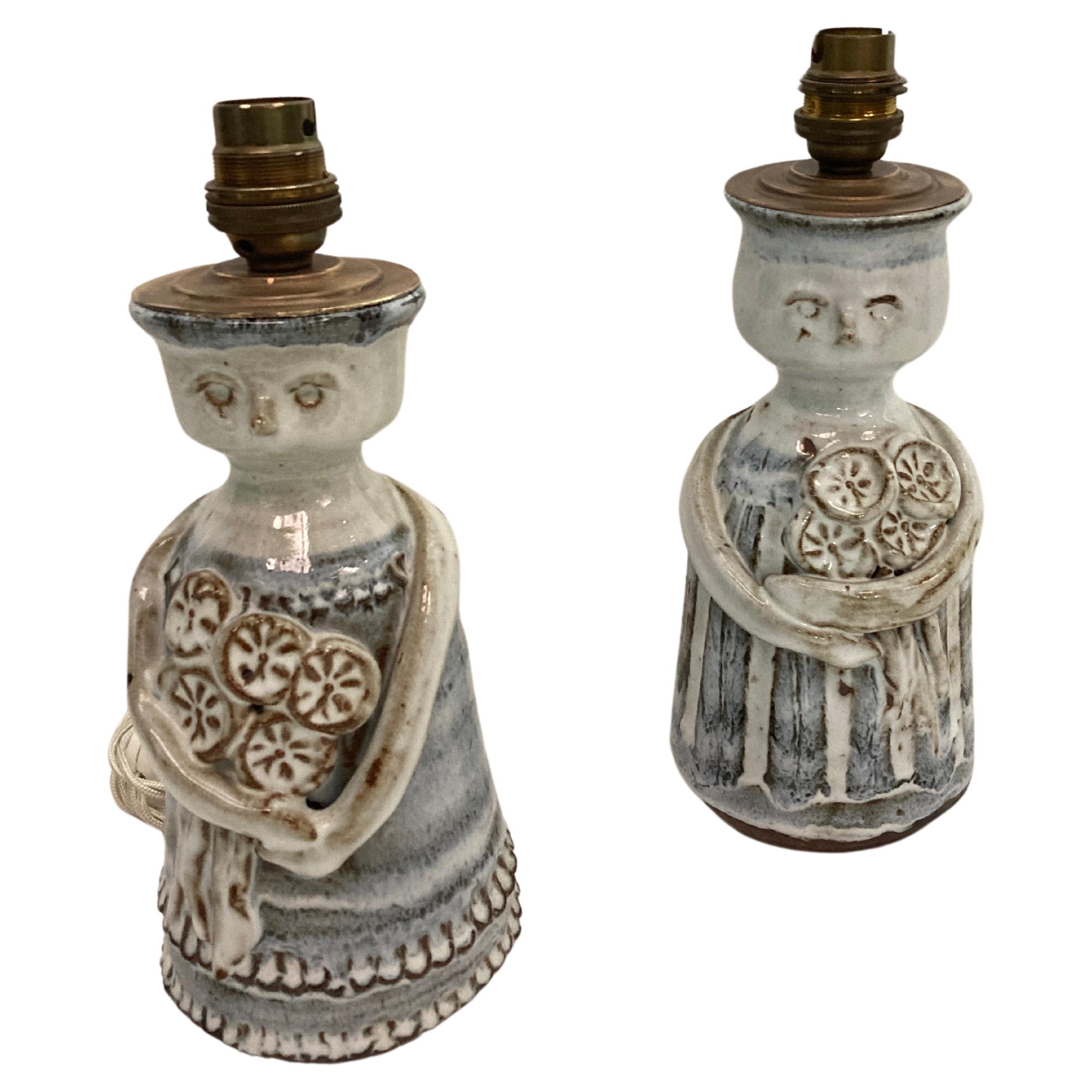 Pair of Studio pottery ceramic lamps By Vallauris