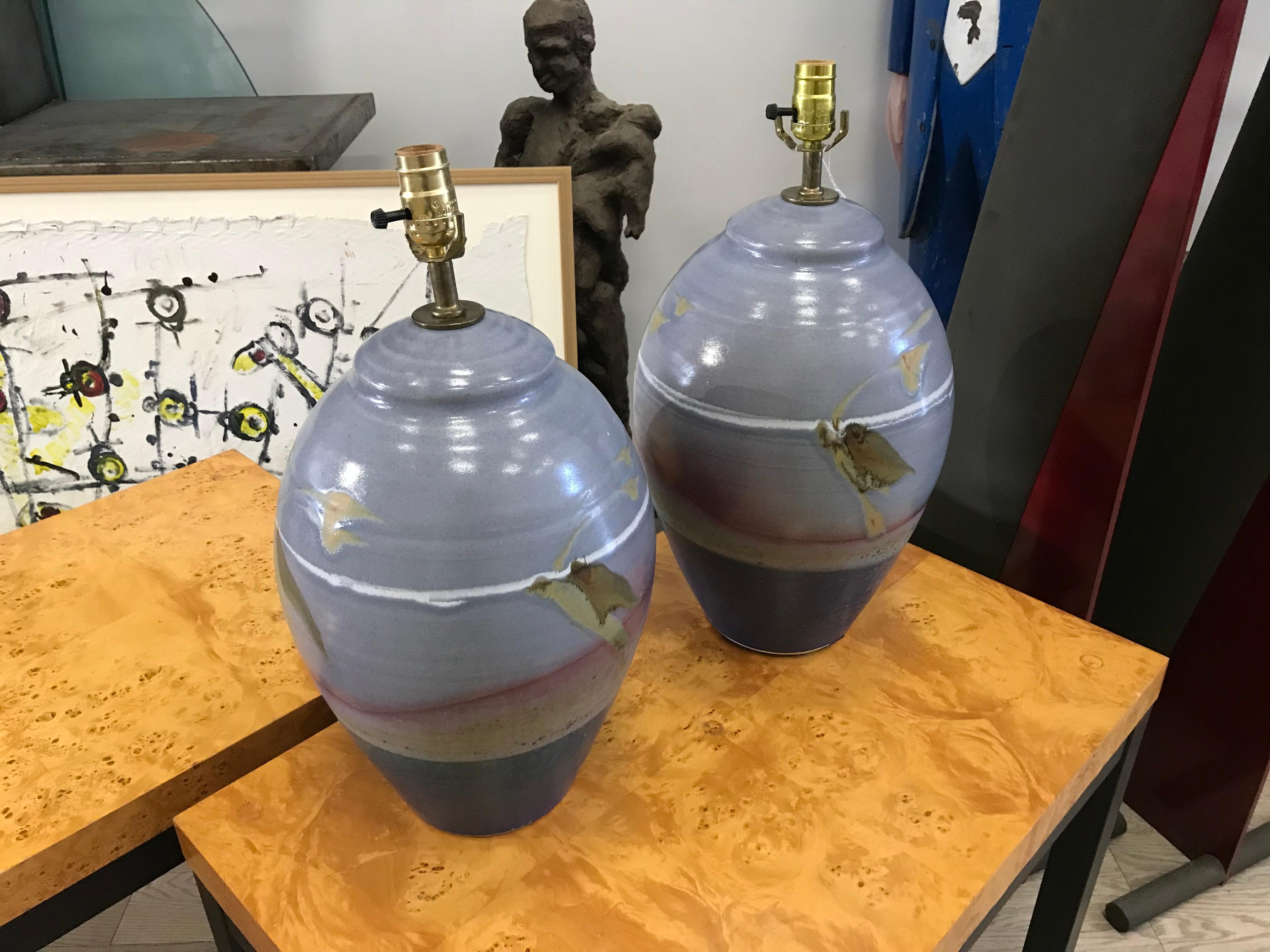 Pair of Studio Pottery Lamps For Sale 1