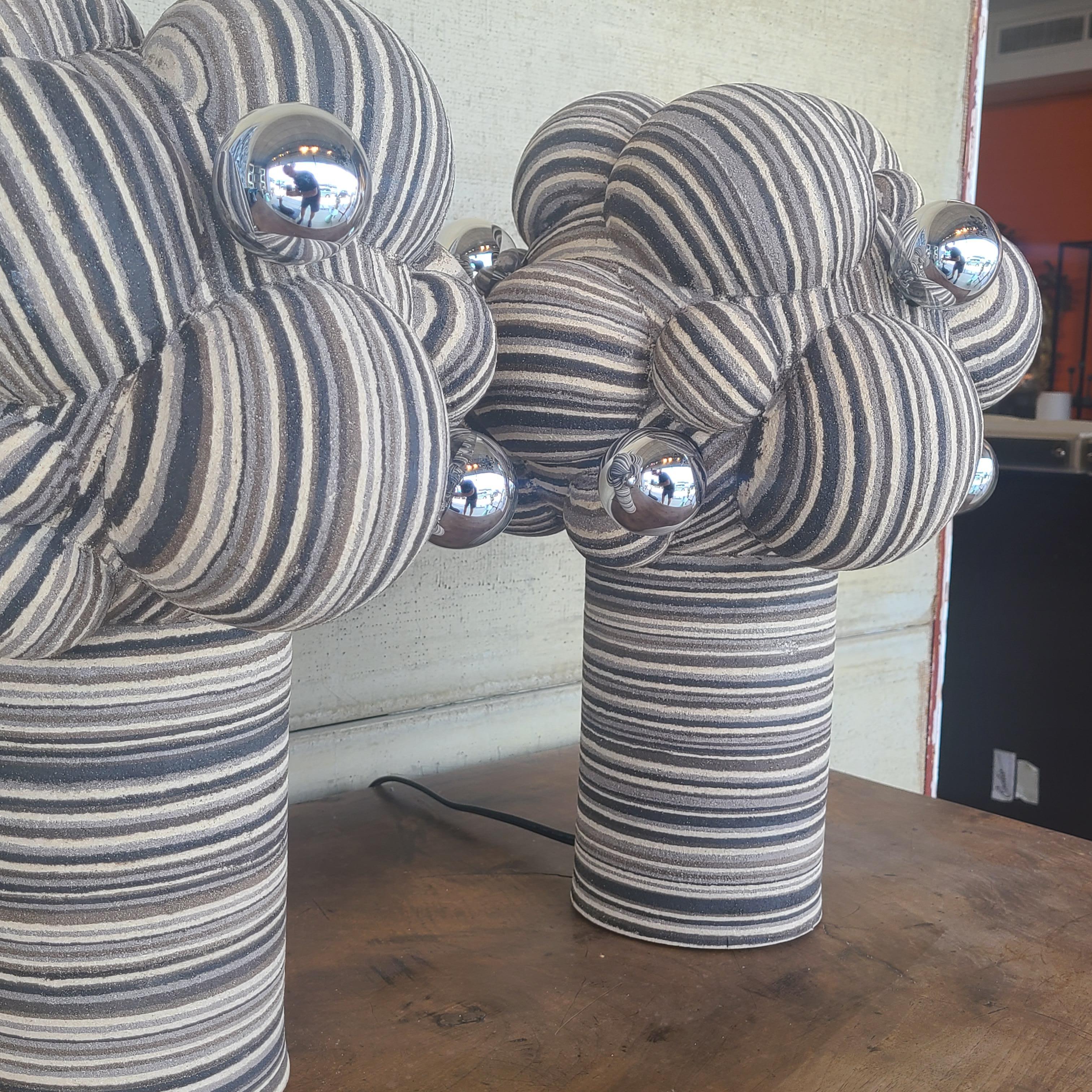 Organic Modern Pair of Studio Pottery Spore Table Lamps by Lewis Trimble For Sale