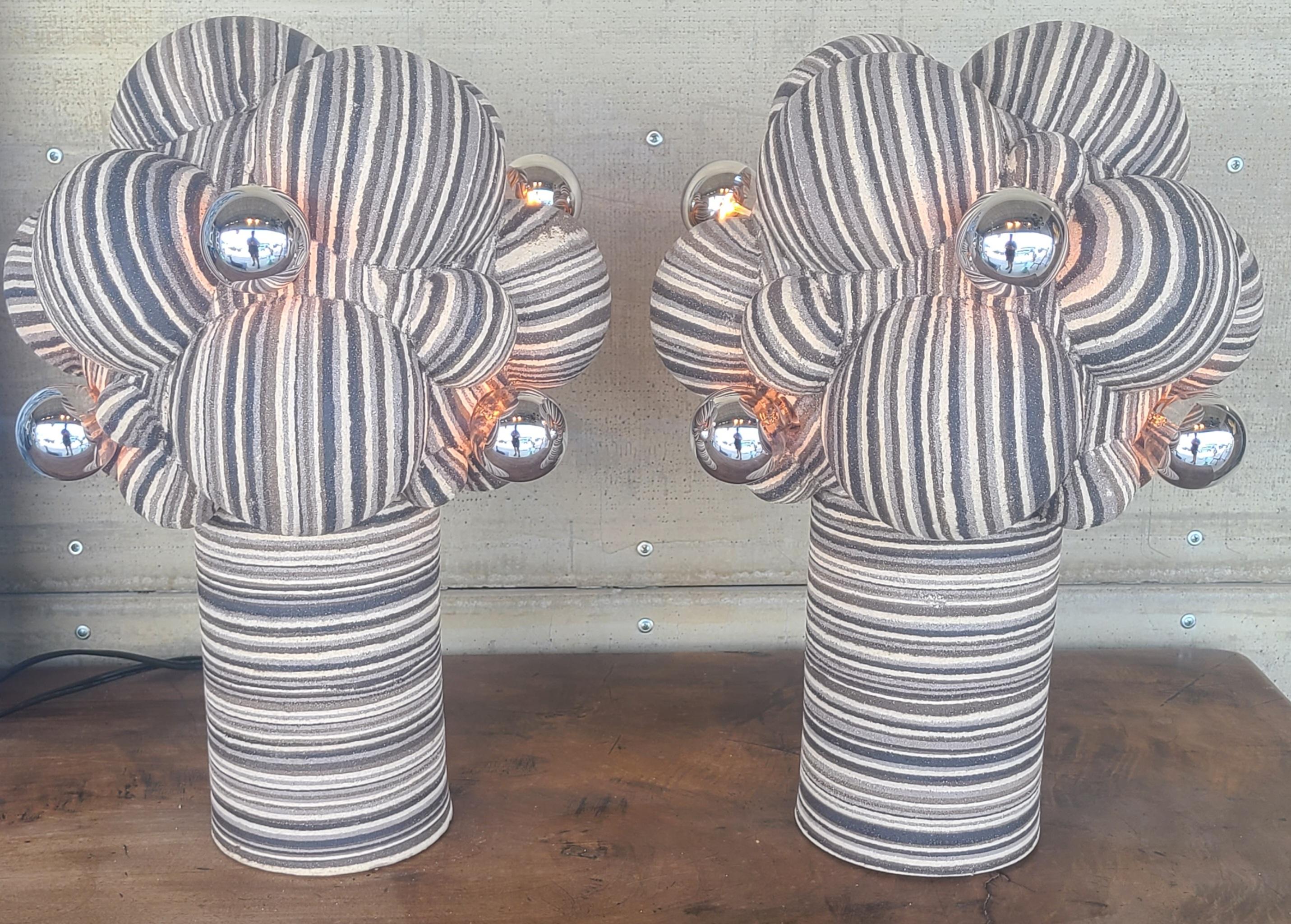 Contemporary Pair of Studio Pottery Spore Table Lamps by Lewis Trimble  For Sale