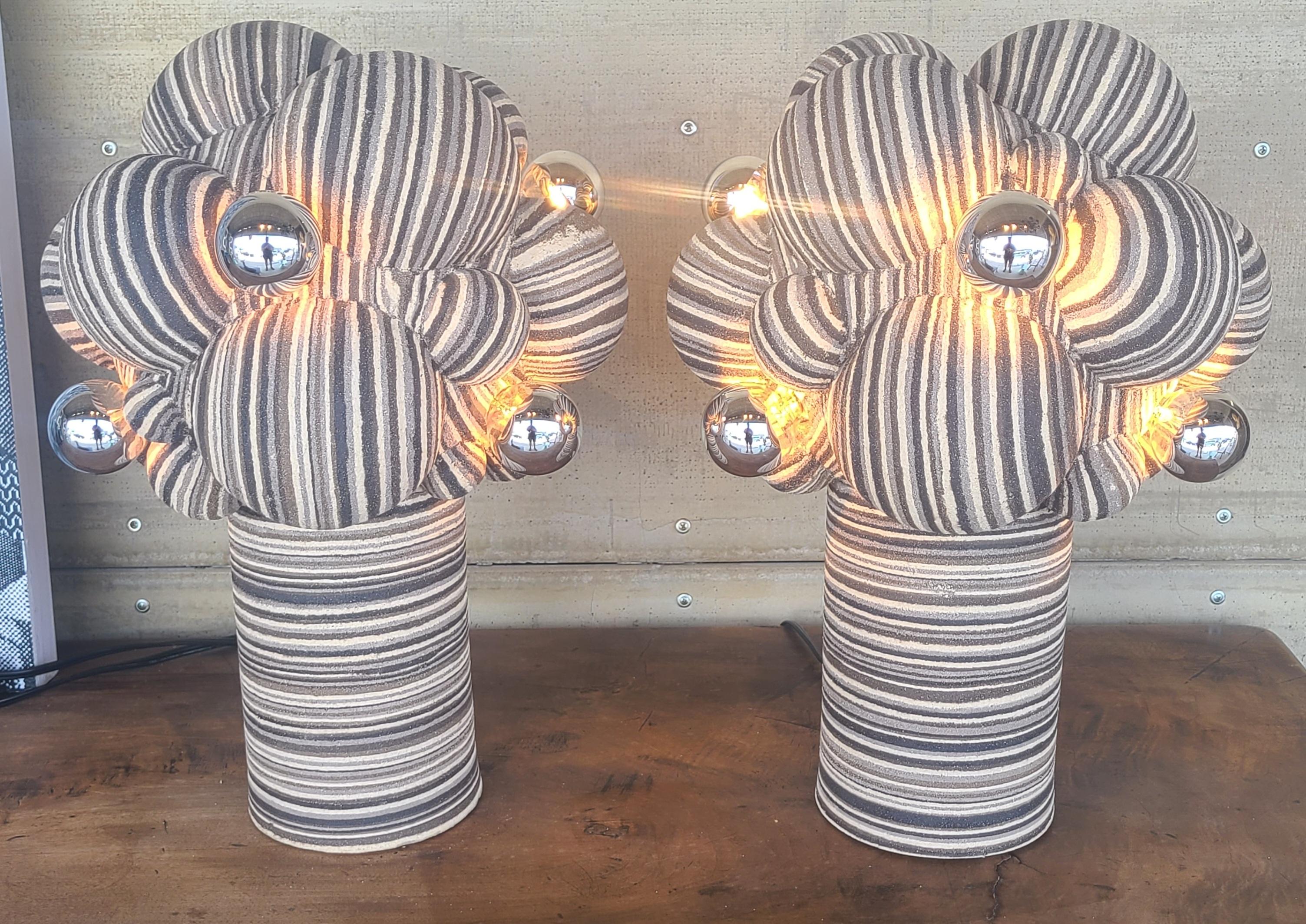 Stoneware Pair of Studio Pottery Spore Table Lamps by Lewis Trimble  For Sale