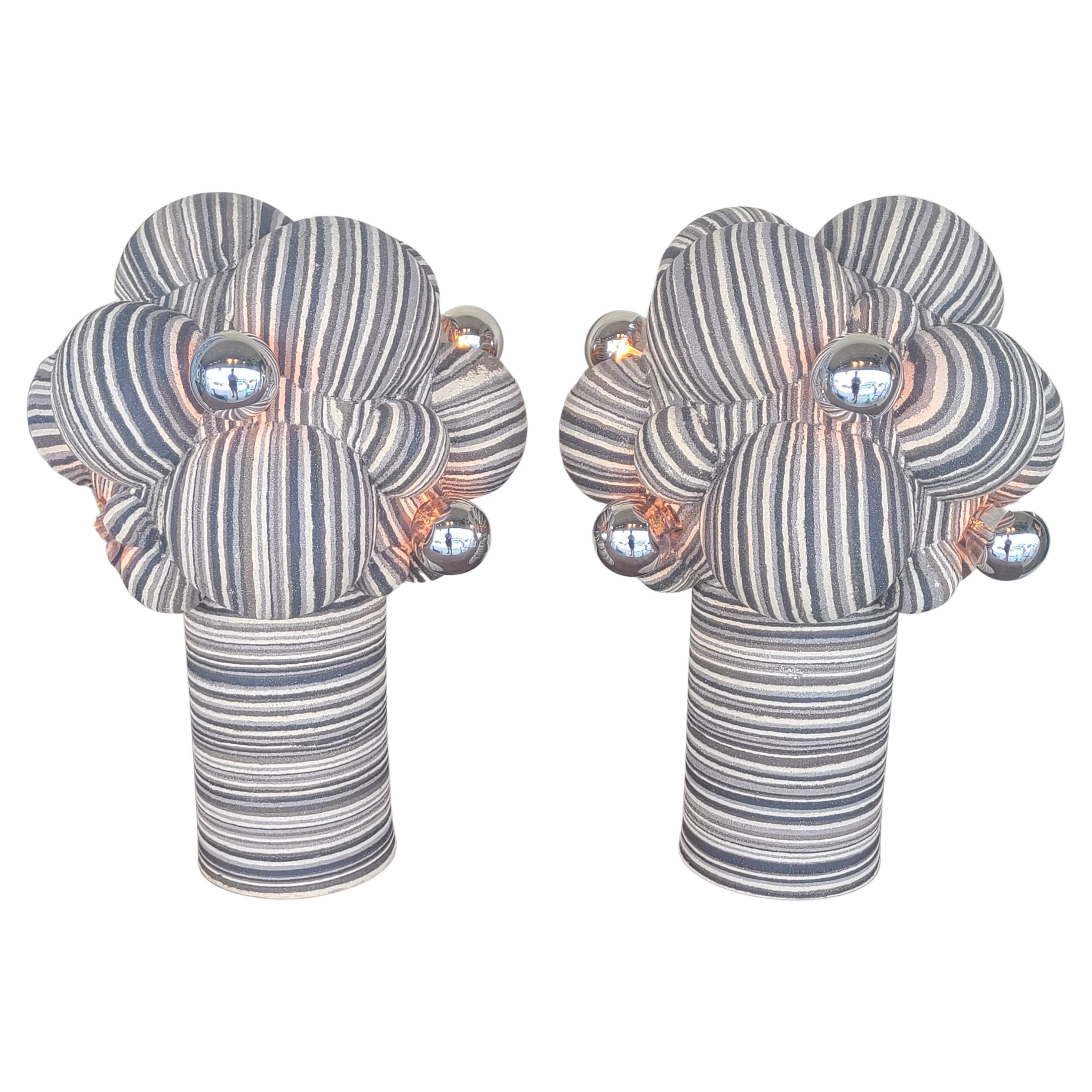 Pair of Studio Pottery Spore Table Lamps by Lewis Trimble 