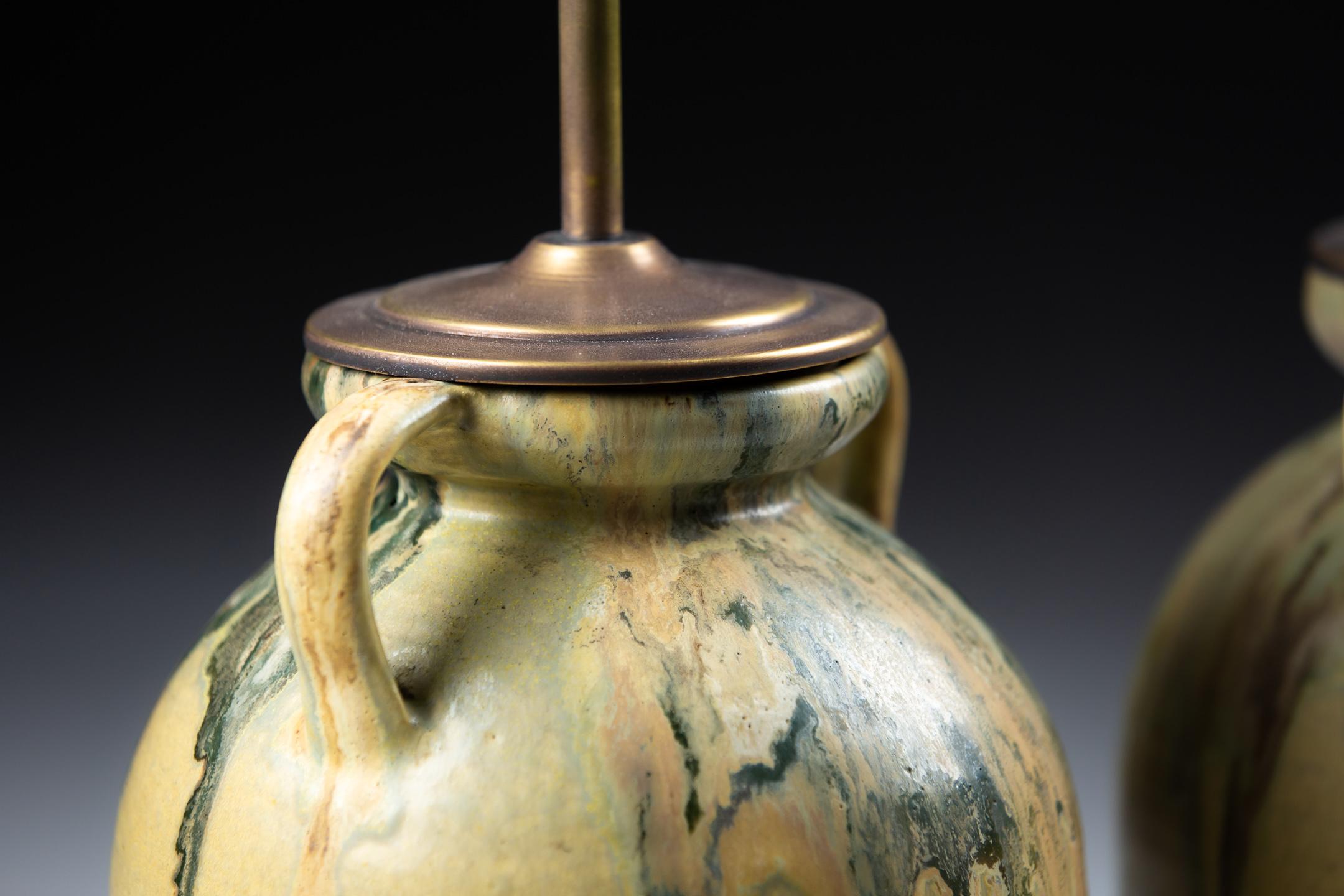 Pair of Studio Pottery Vase by Leon Pointu as Lamps In Good Condition In Pease pottage, West Sussex