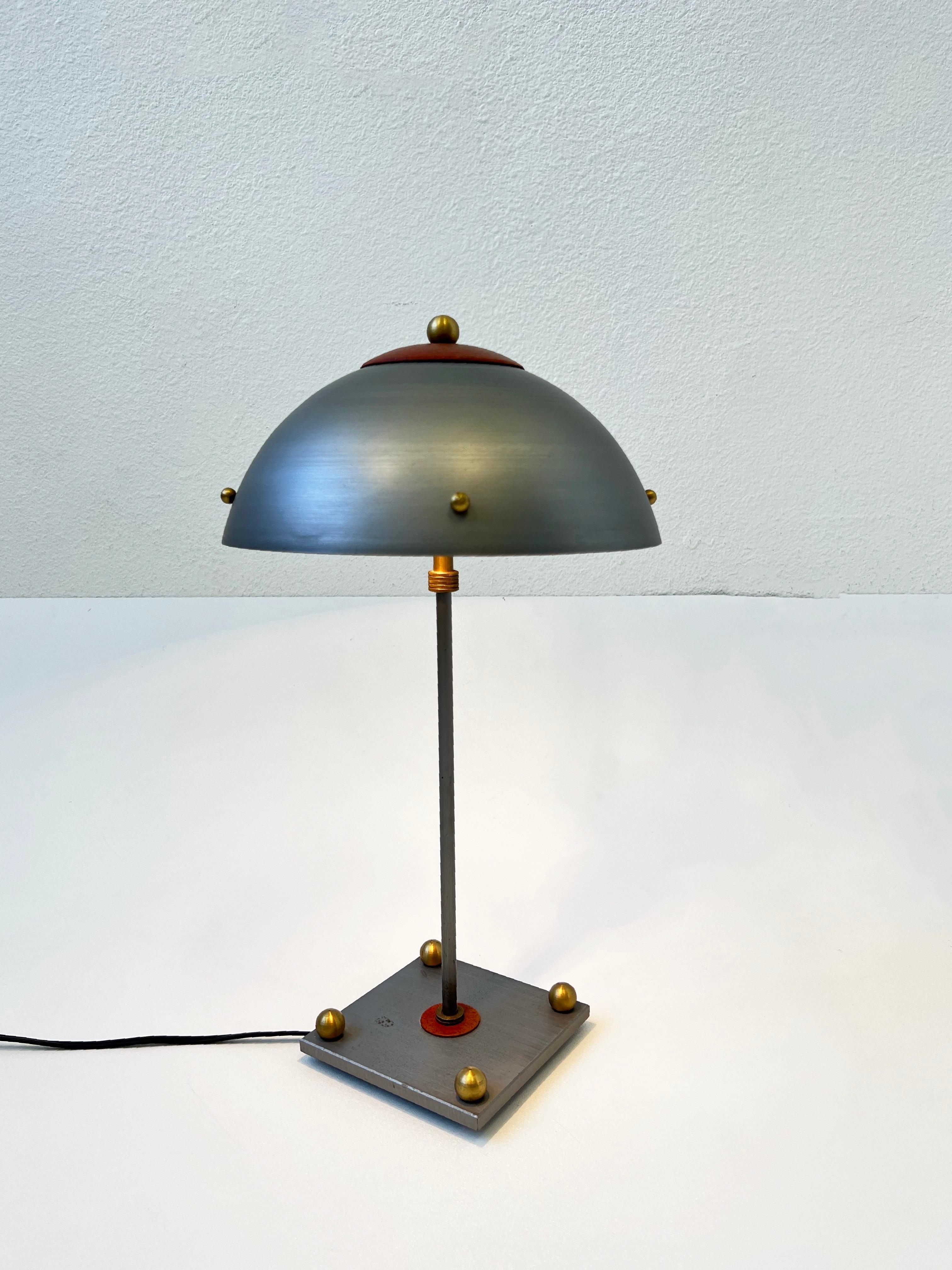 Pair of Studio Steel and Brass Table Lamps by Cantor Wheat Design For Sale 1