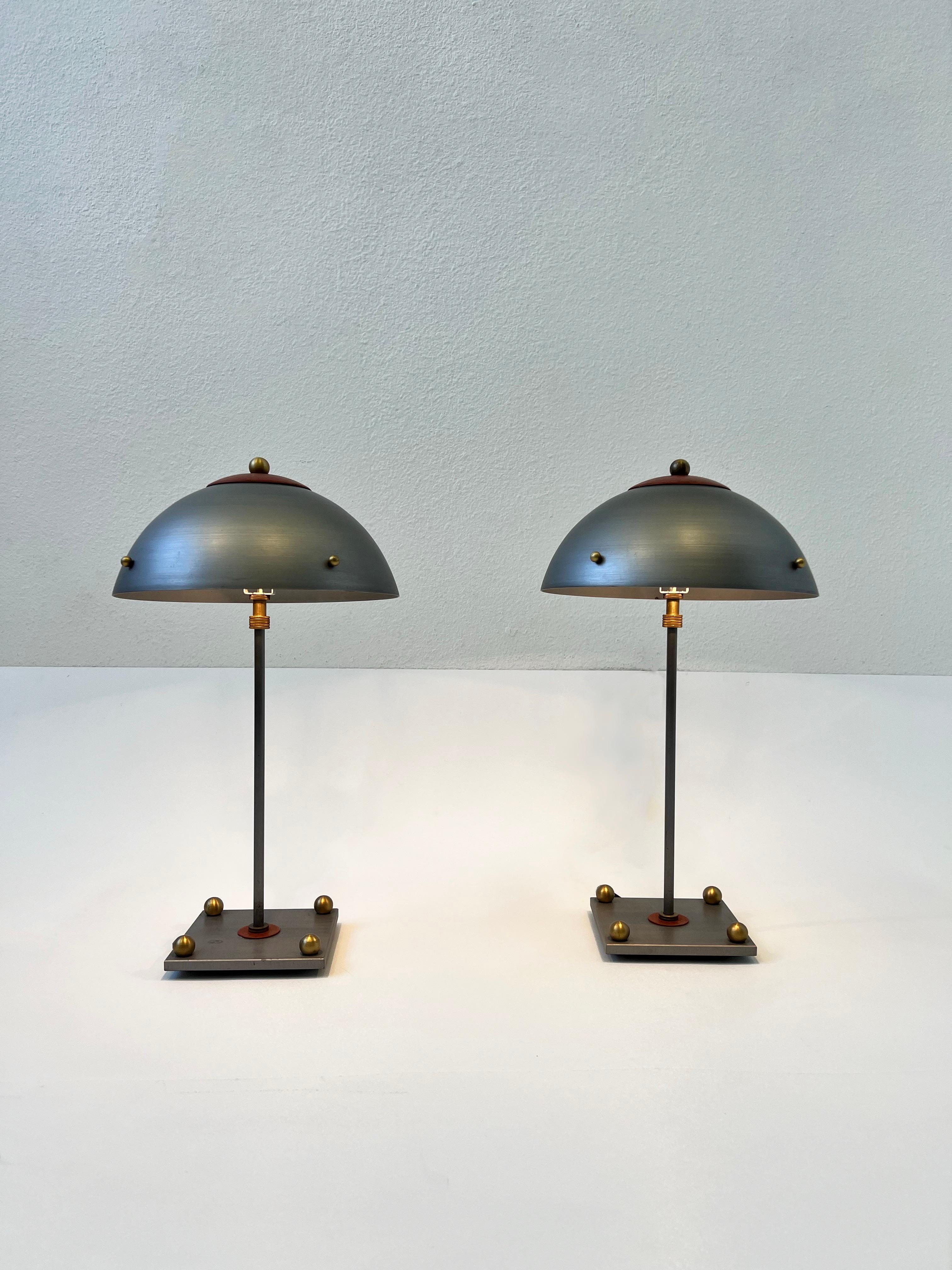 Pair of Studio Steel and Brass Table Lamps by Cantor Wheat Design For Sale 2