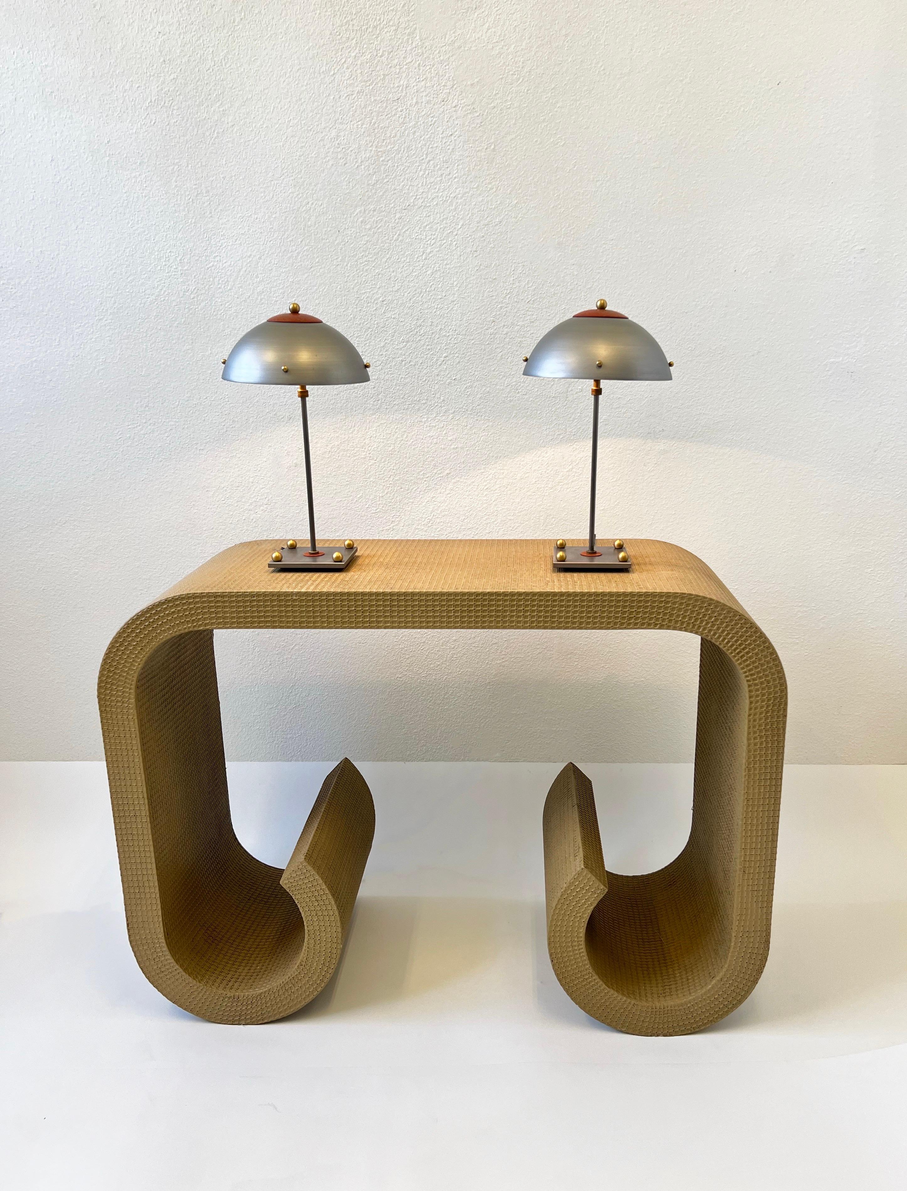 Pair of Studio Steel and Brass Table Lamps by Cantor Wheat Design For Sale 3