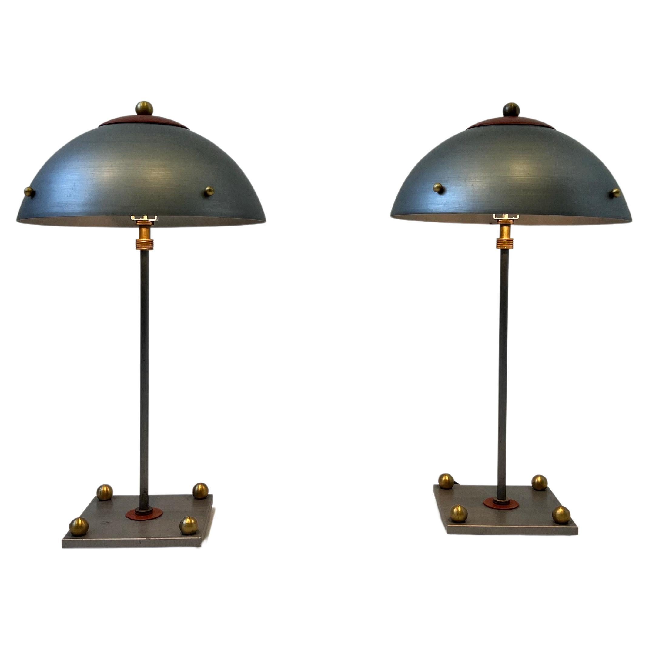 Pair of Studio Steel and Brass Table Lamps by Cantor Wheat Design For Sale
