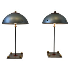Vintage Pair of Studio Steel and Brass Table Lamps by Cantor Wheat Design