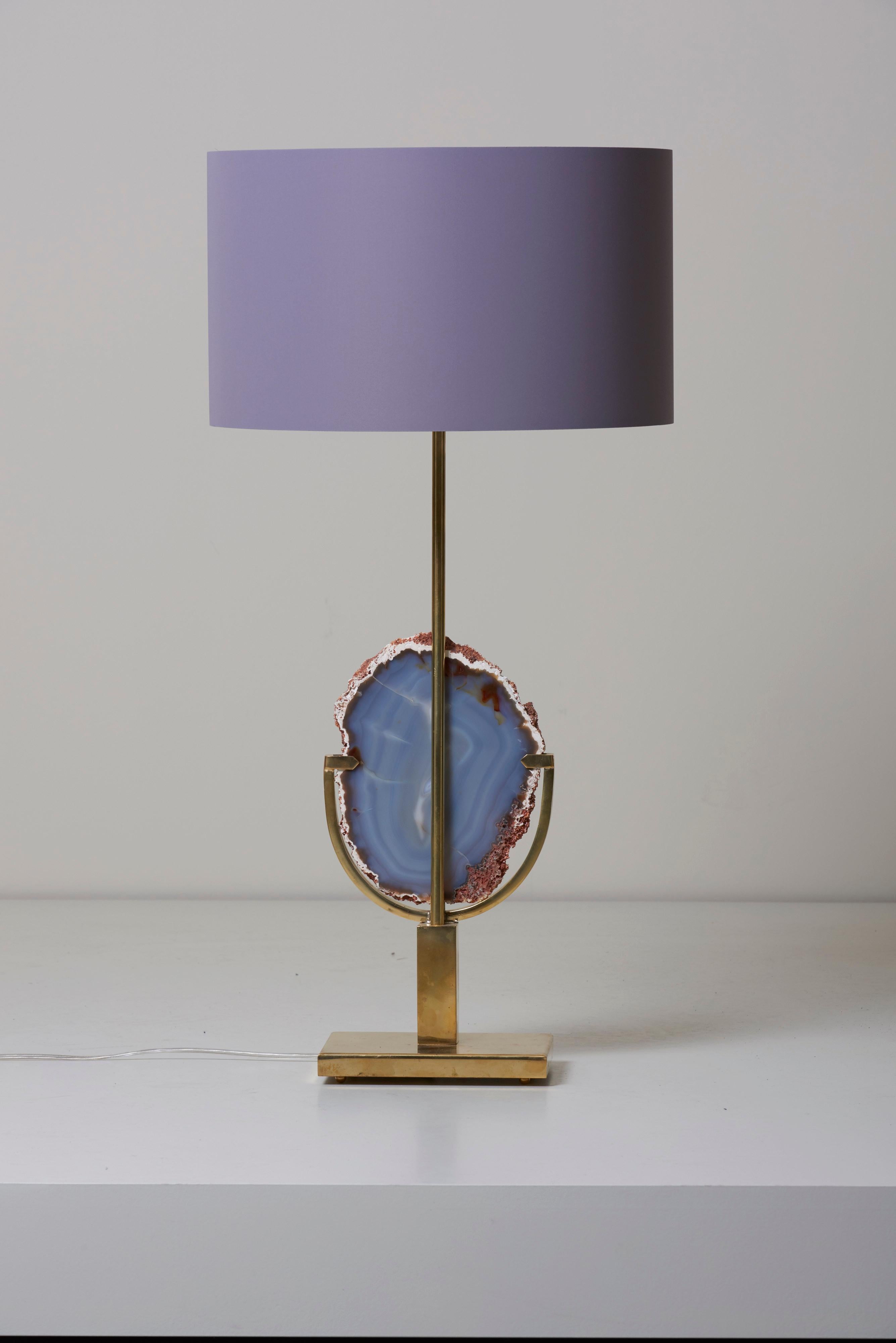 Contemporary Pair of Stunning Agate Stone and Brass Table Lamps in the Manner of Willy Daro