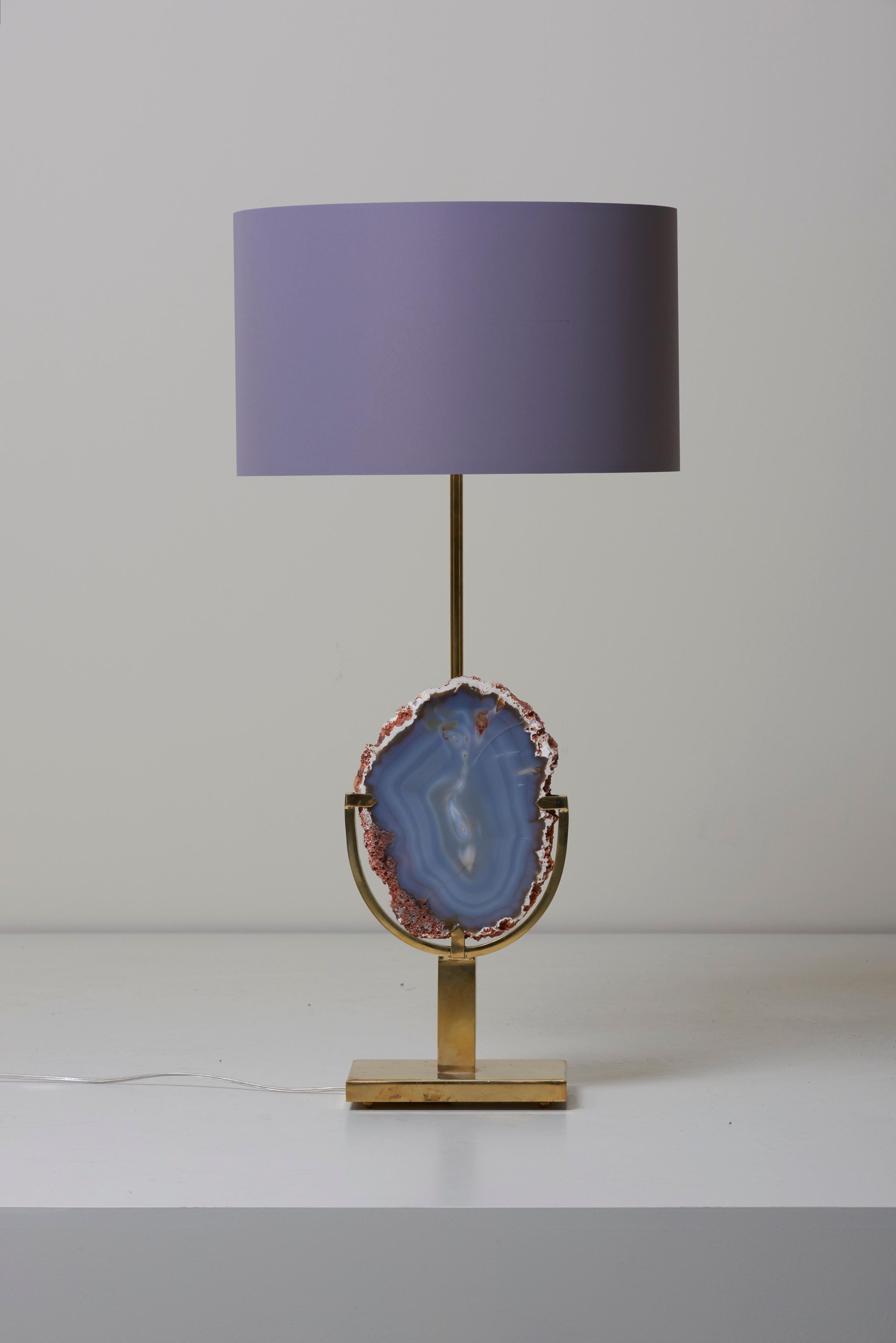 Pair of Stunning Agate Stone and Brass Table Lamps in the Manner of Willy Daro 2