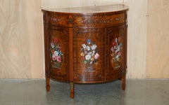 PAIR OF STUNNING ANTIQUE ADAMS SHERATON PAINTED DEMI LUNE SIDEBOARD CUPBOARDs