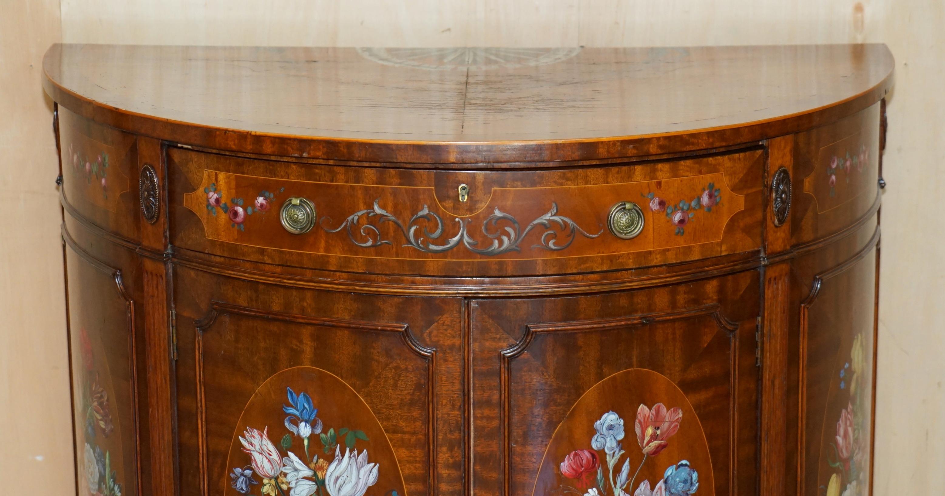 Sheraton PAIR OF STUNNING ANTIQUE ADAMS SHERATON PAINTED DEMI LUNE SIDEBOARD CUPBOARDs