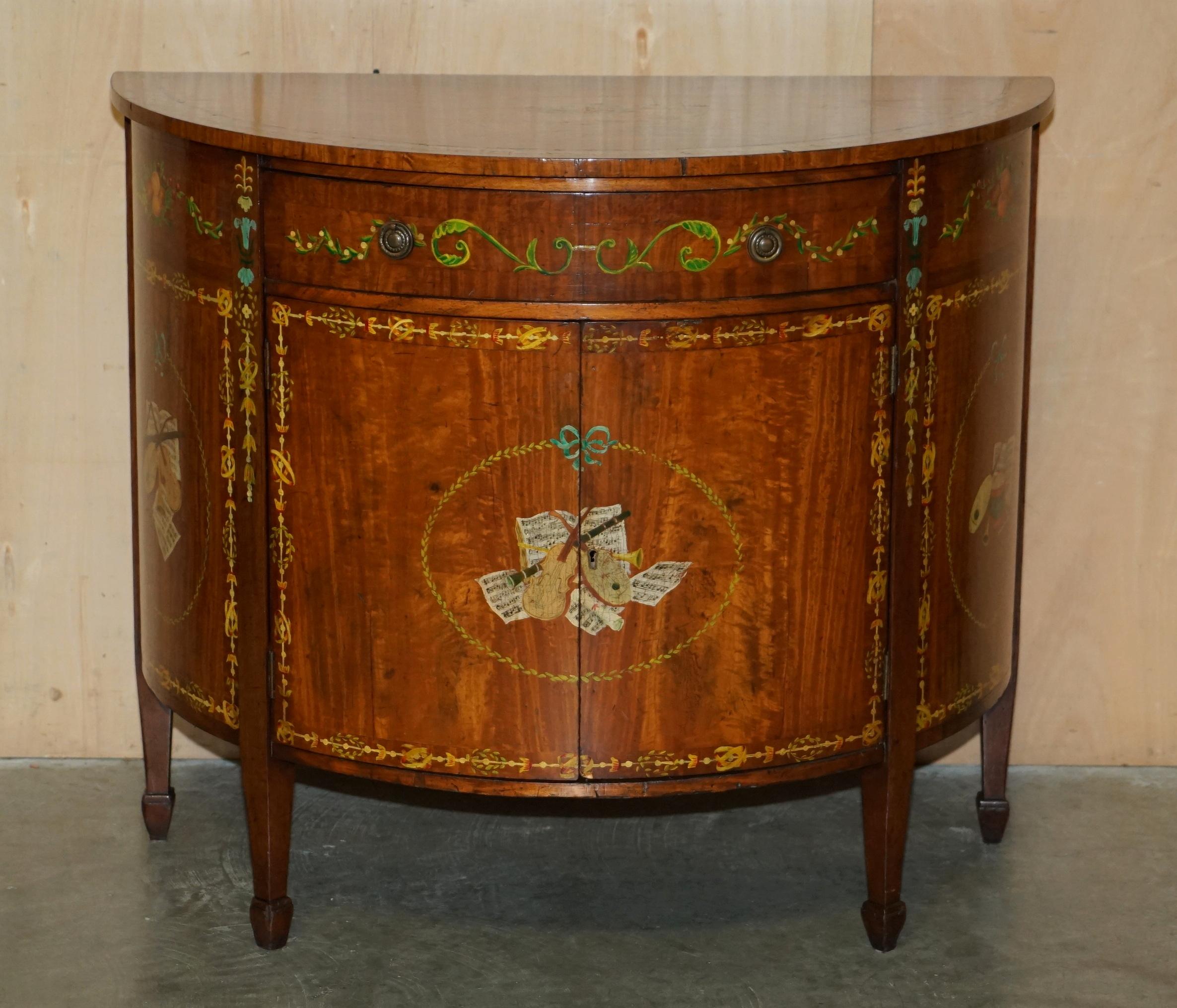 Sheraton PAIR OF STUNNiNG ANTIQUE ADAMS SHERATON PAINTED DEMI LUNE SIDEBOARD CUPBOARDS For Sale