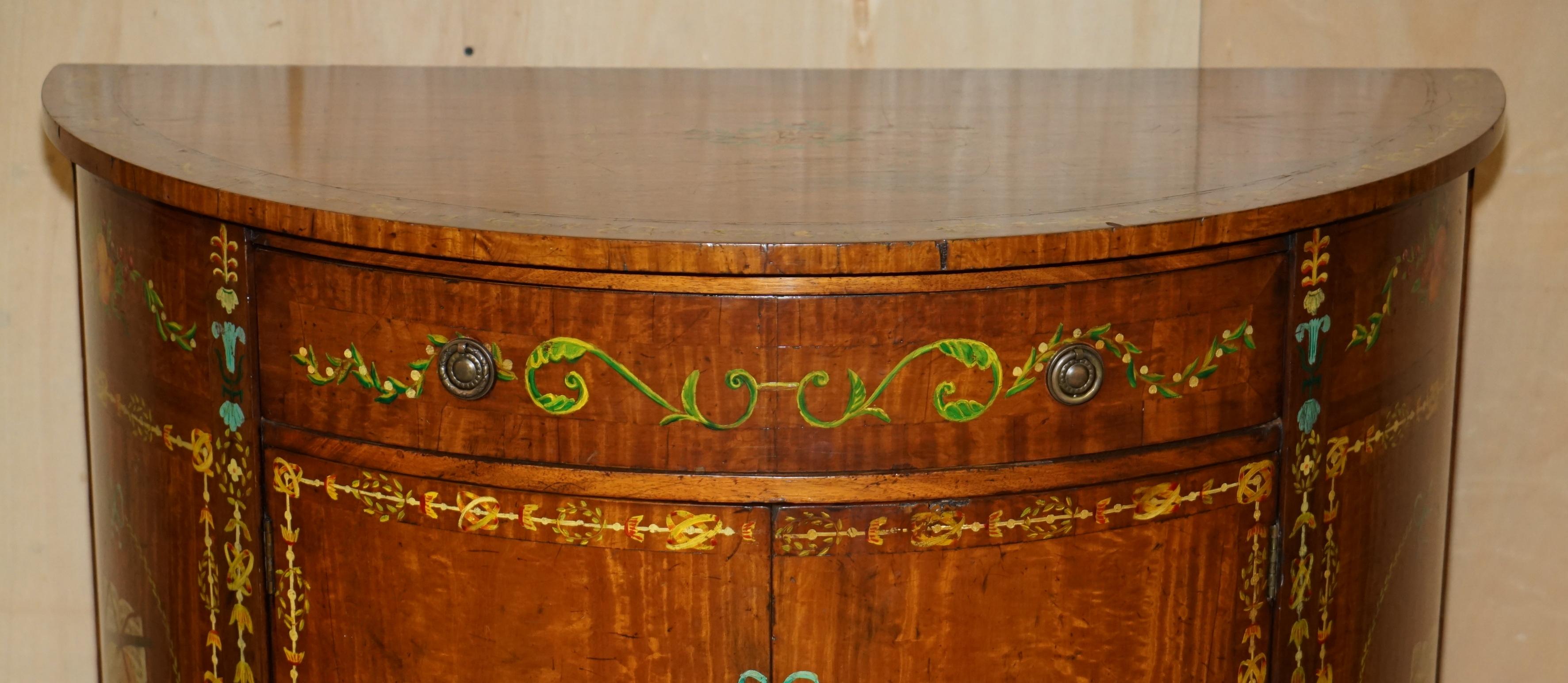 English PAIR OF STUNNiNG ANTIQUE ADAMS SHERATON PAINTED DEMI LUNE SIDEBOARD CUPBOARDS For Sale