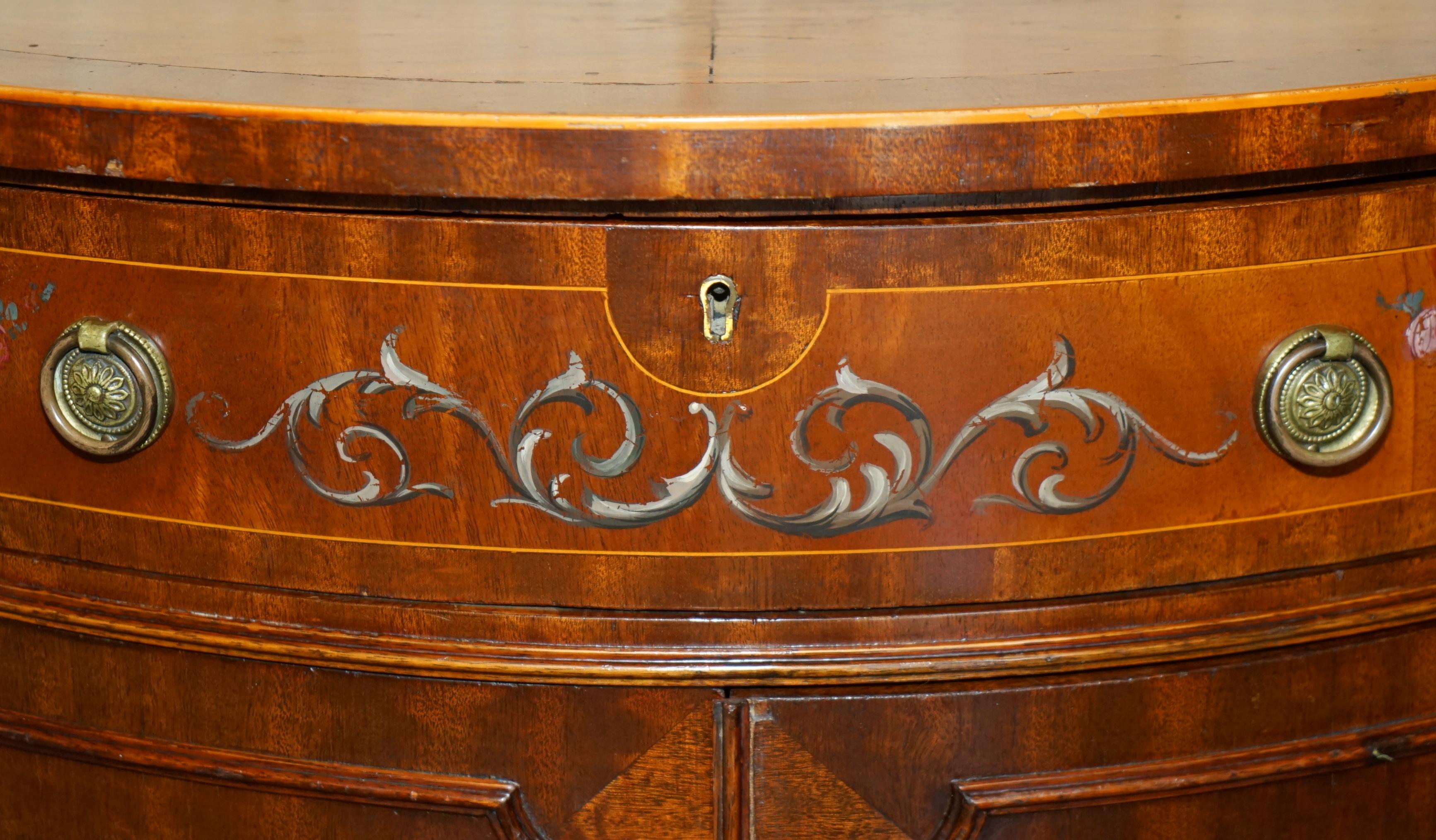 Hand-Crafted PAIR OF STUNNING ANTIQUE ADAMS SHERATON PAINTED DEMI LUNE SIDEBOARD CUPBOARDs