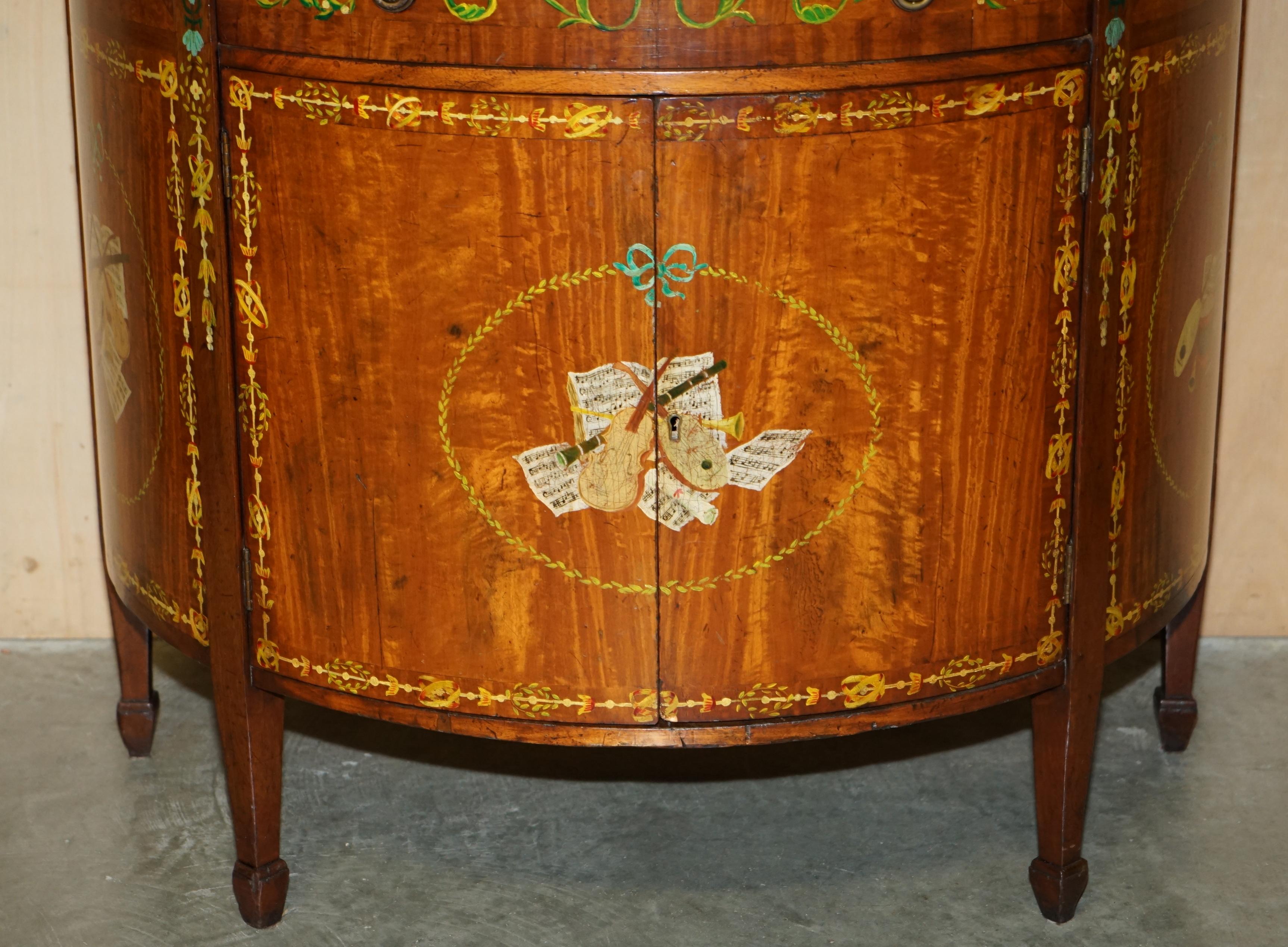 Hand-Crafted PAIR OF STUNNiNG ANTIQUE ADAMS SHERATON PAINTED DEMI LUNE SIDEBOARD CUPBOARDS For Sale