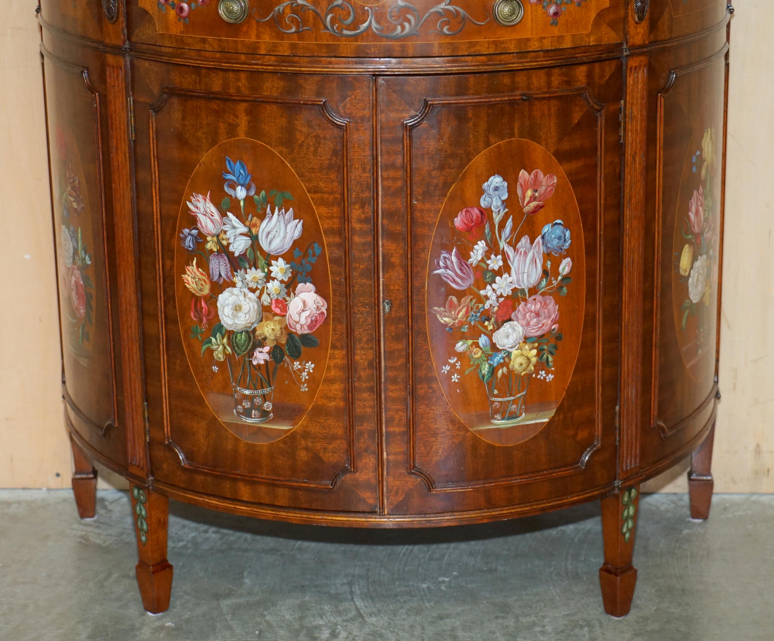 20th Century PAIR OF STUNNING ANTIQUE ADAMS SHERATON PAINTED DEMI LUNE SIDEBOARD CUPBOARDs