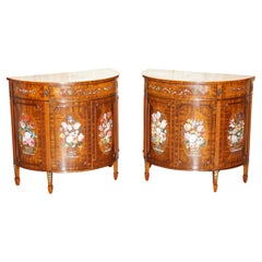 PAIR OF STUNNING Antique ADAMS SHERATON PAINTED DEMI LUNE SIDEBOARD CUPBOARDs