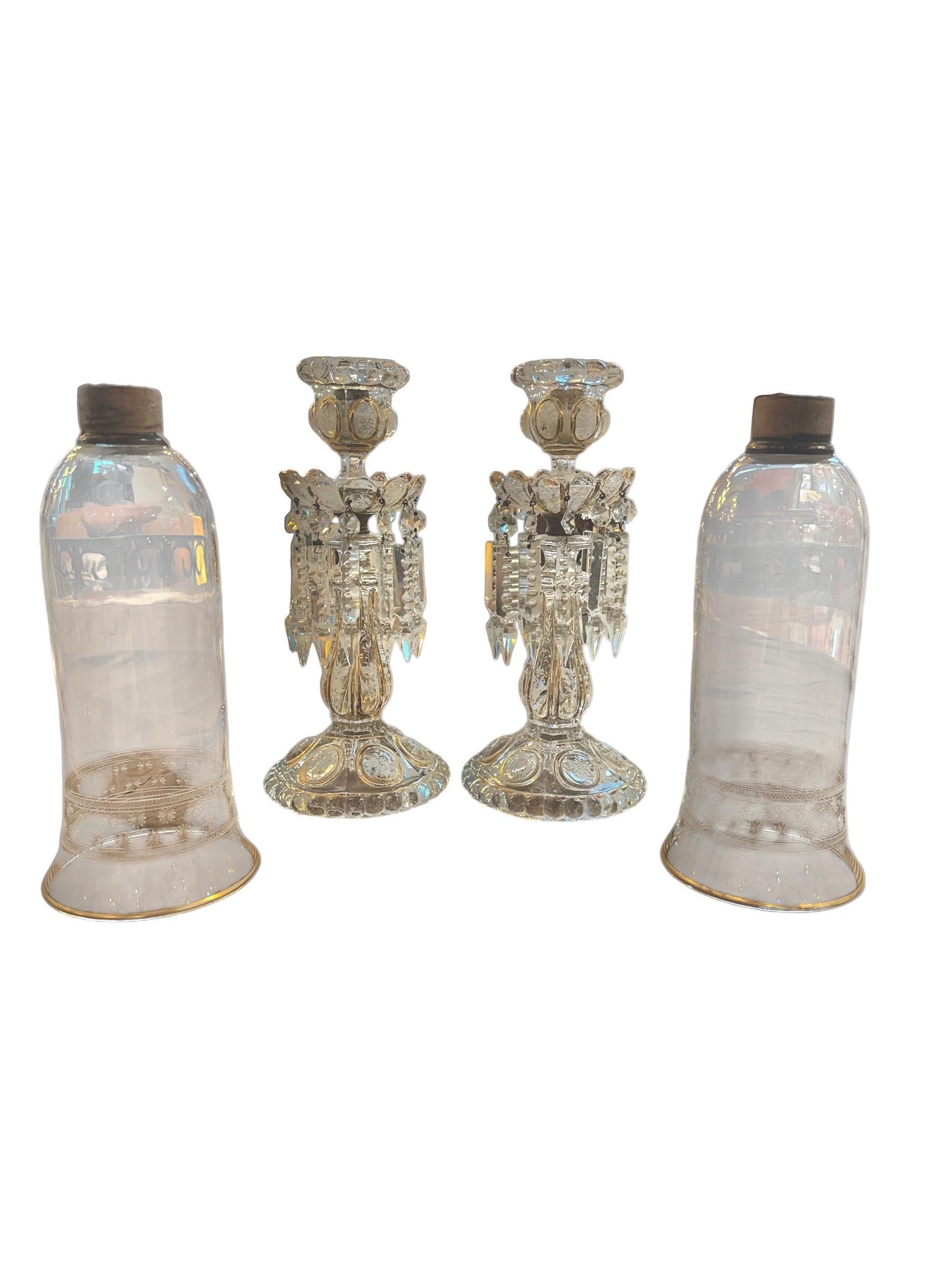 Add a touch of opulence to your collection with these magnificent antique Baccarat luster candlesticks, adorned with delicate gilt highlights. Expertly crafted in fine crystal, these candlesticks showcase Baccarat’s legendary artistry and attention