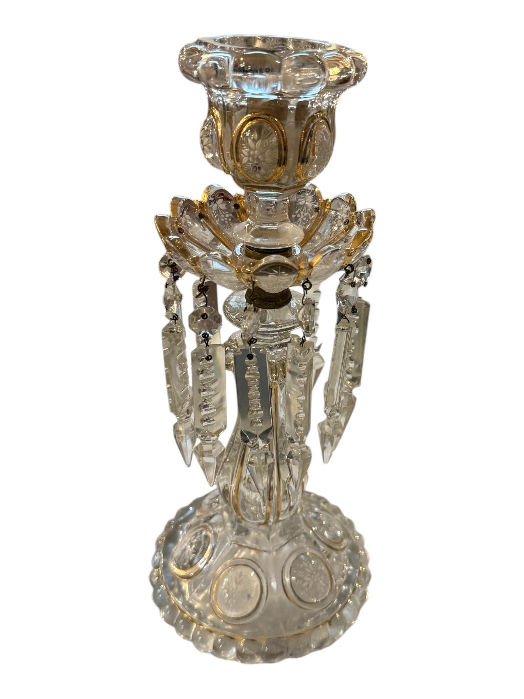 Pair of Stunning Antique Baccarat Luster Candlesticks With Gilt Highlights In condizioni ottime in vendita a Pasadena, CA