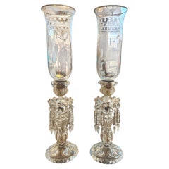 Pair of Stunning Antique Baccarat Luster Candlesticks With Gilt Highlights