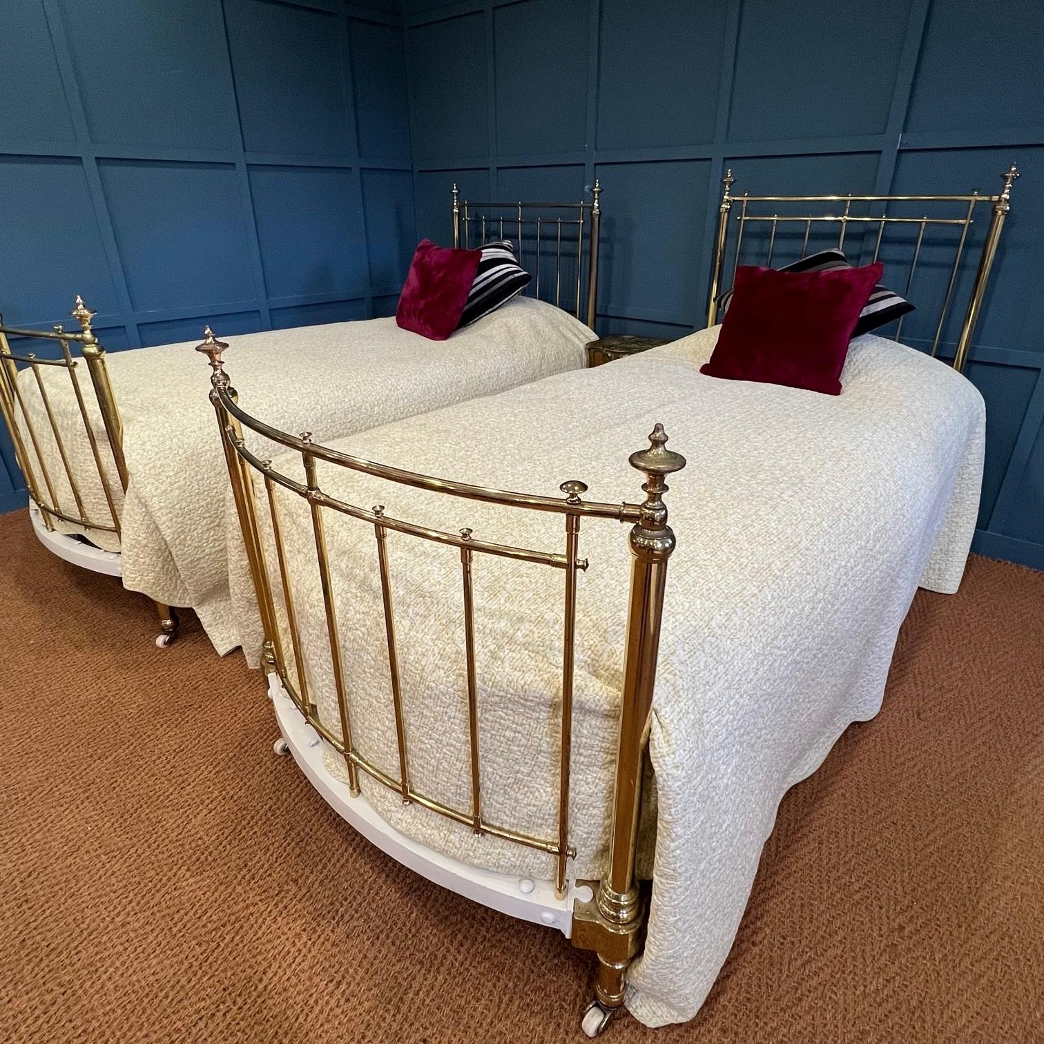 Pair of Stunning Antique English Winfield Large Single Brass Beds For
