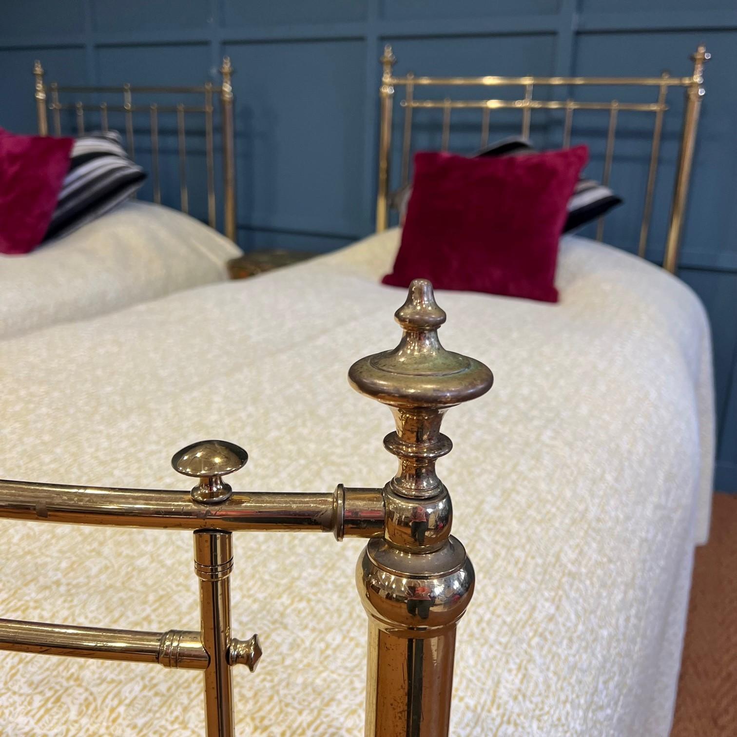 Pair of Stunning Antique English Winfield Large Single Brass Beds For