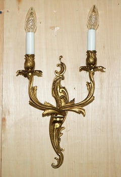 PAIR OF STUNNING ANTIQUE FRENCH 1920's GILT BRONZED CANDLE SCONCE WALL LIGHTS