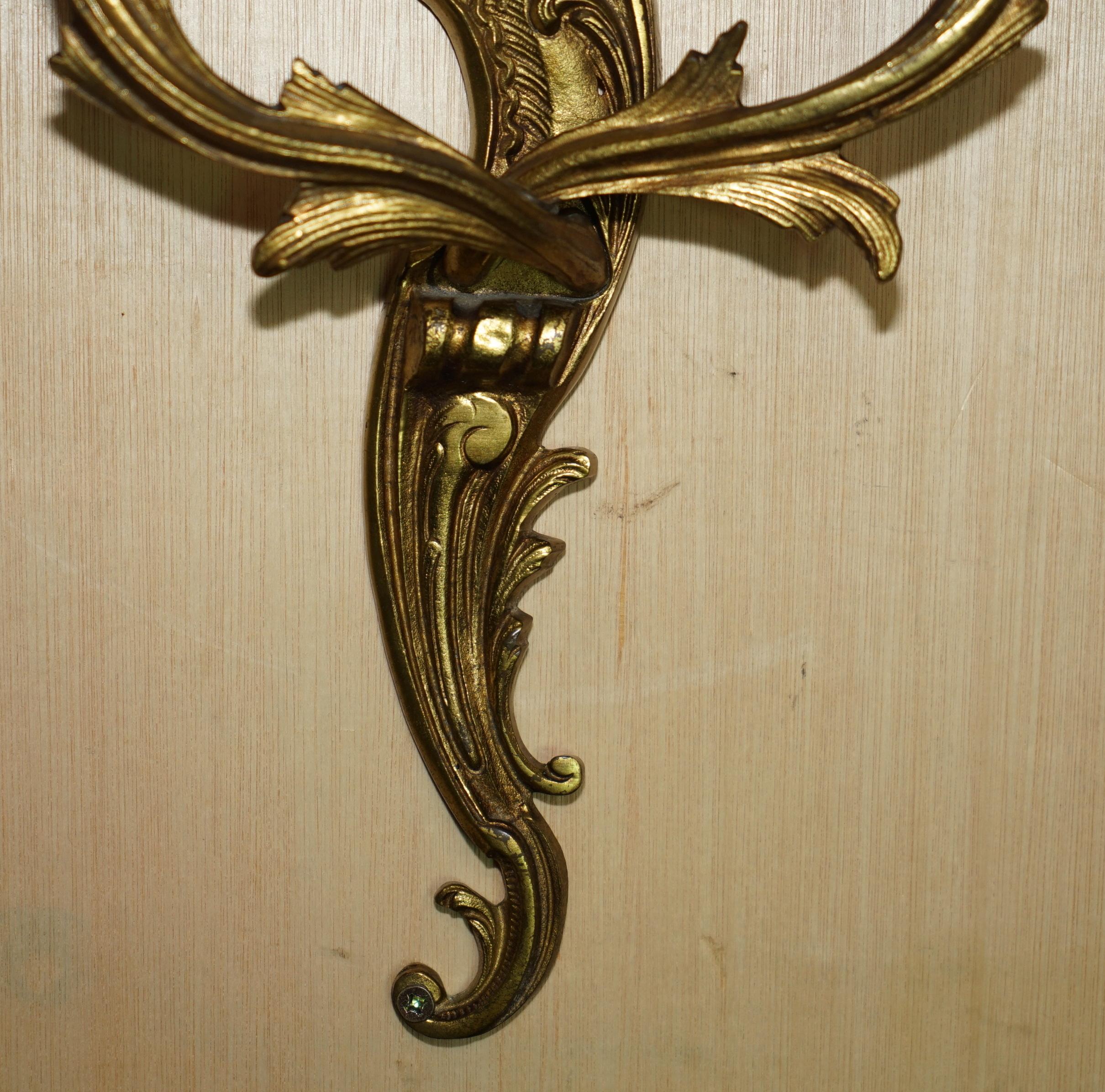 Bronze PAIR OF STUNNING ANTIQUE FRENCH 1920's GILT BRONZED CANDLE SCONCE WALL LIGHTS For Sale