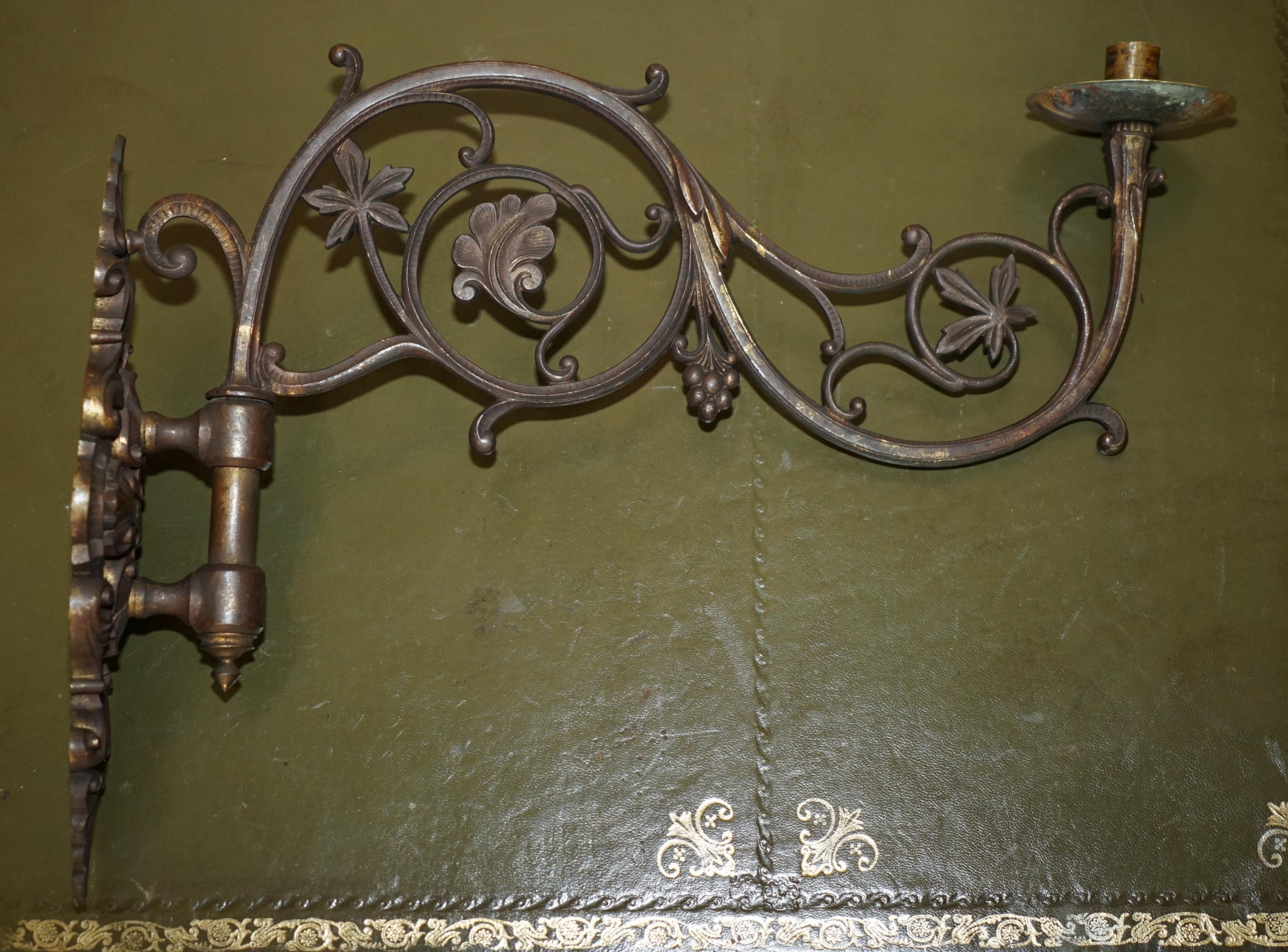 PAIR OF STUNNING ANTIQUE GILT BRONZE VERY LARGE CANDLE SCONCE WALL LIGHT HOLDERs For Sale 3