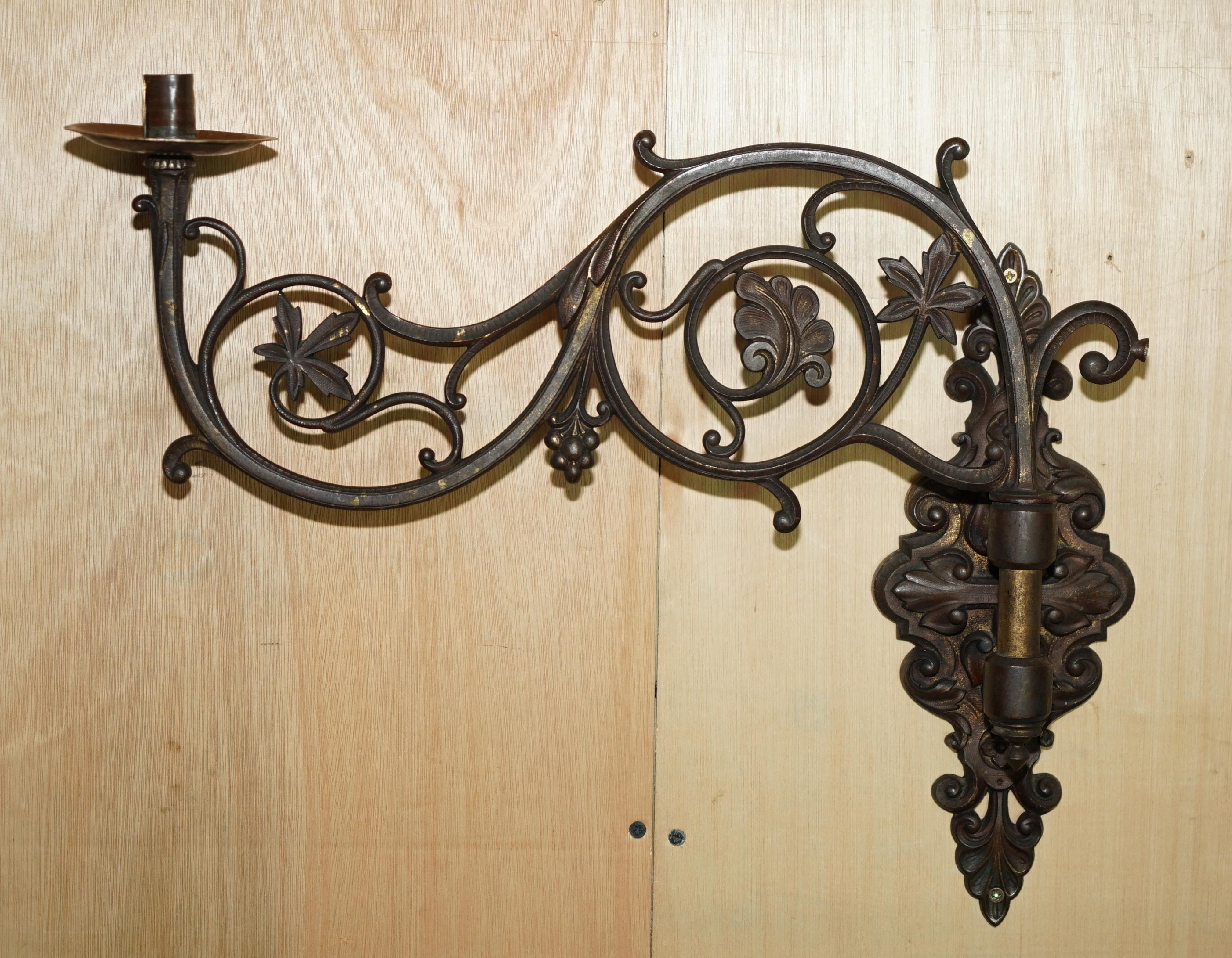 PAIR OF STUNNING ANTIQUE GILT BRONZE VERY LARGE CANDLE SCONCE WALL LIGHT HOLDERs For Sale 6