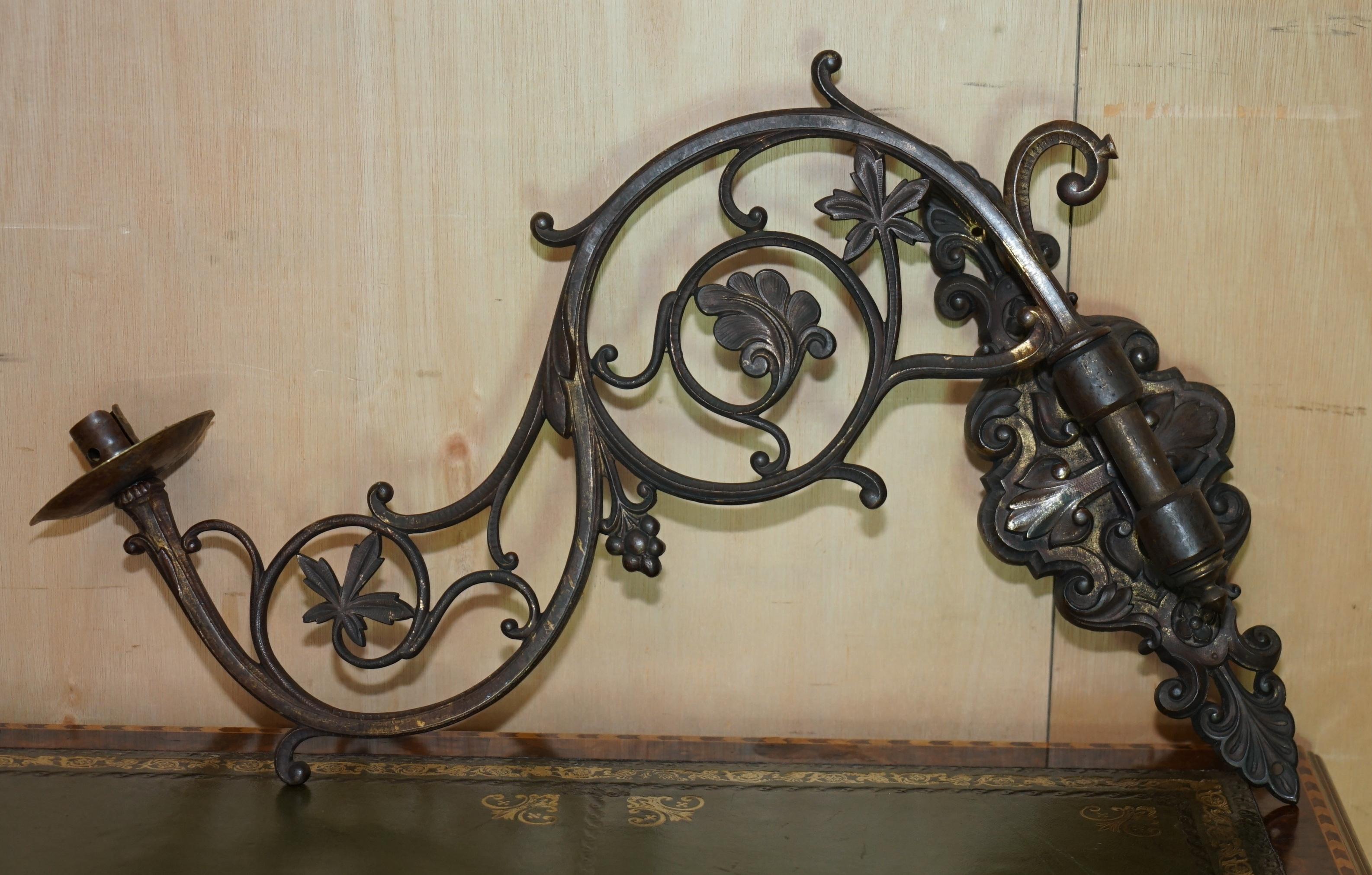 High Victorian PAIR OF STUNNING ANTIQUE GILT BRONZE VERY LARGE CANDLE SCONCE WALL LIGHT HOLDERs For Sale