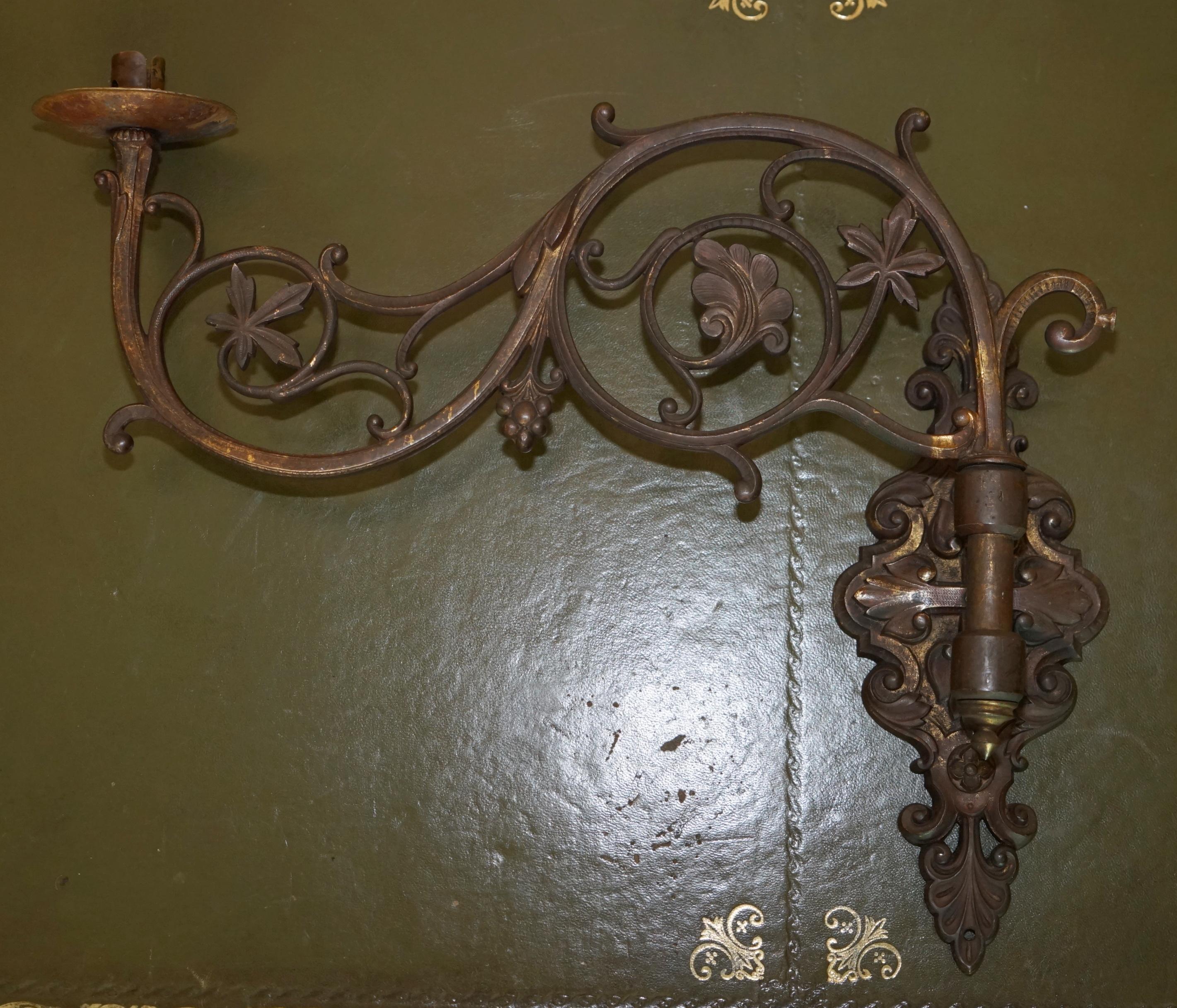 European PAIR OF STUNNING ANTIQUE GILT BRONZE VERY LARGE CANDLE SCONCE WALL LIGHT HOLDERs For Sale