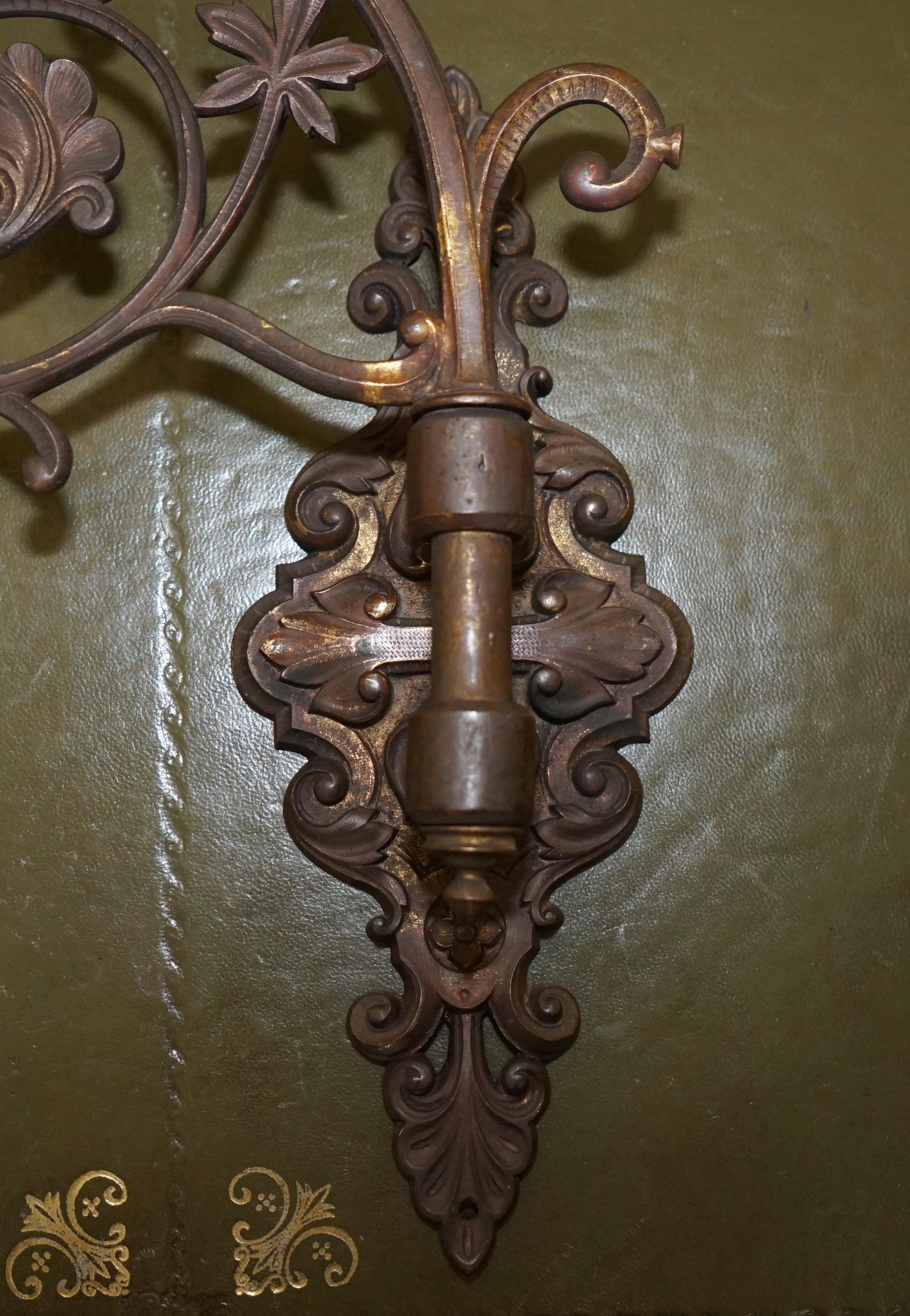 Mid-19th Century PAIR OF STUNNING ANTIQUE GILT BRONZE VERY LARGE CANDLE SCONCE WALL LIGHT HOLDERs For Sale
