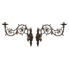 PAIR OF STUNNING ANTIQUE GILT BRONZE VERY LARGE CANDLE SCONCE WALL LIGHT HOLDERs