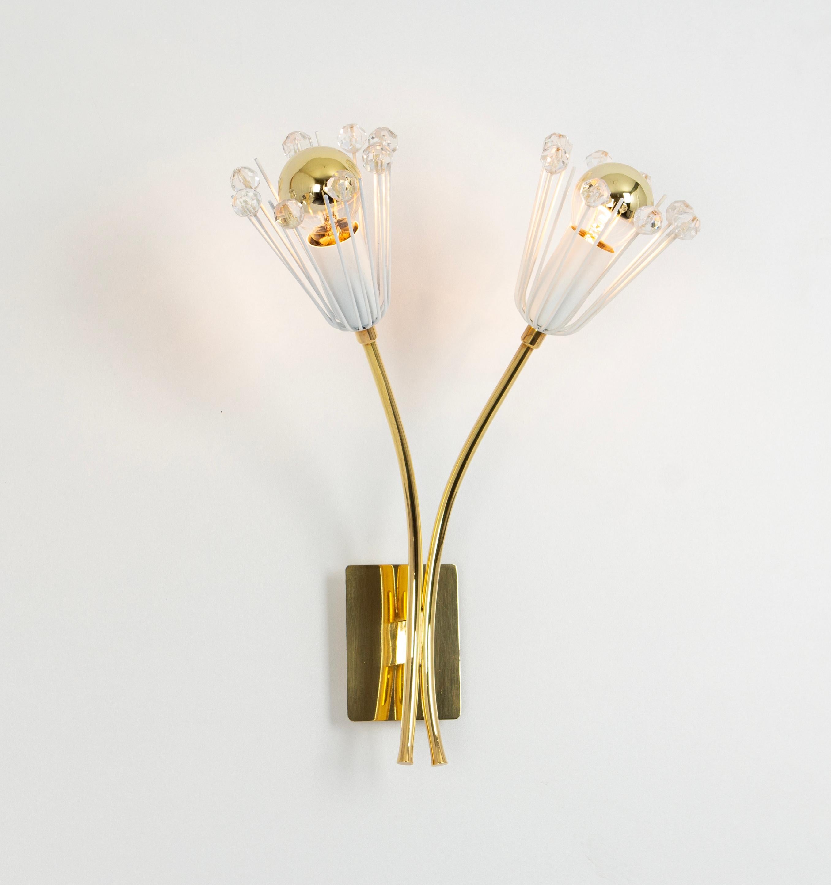 Mid-Century Modern Pair of Stunning Brass and Glass Wall Sconces designed by Emil Stejnar, 1960s For Sale
