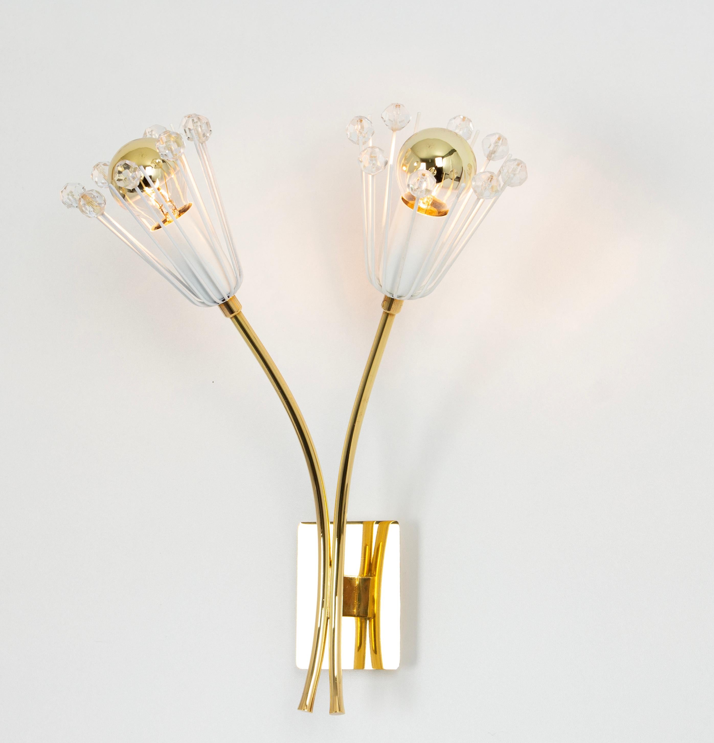 German Pair of Stunning Brass and Glass Wall Sconces designed by Emil Stejnar, 1960s For Sale