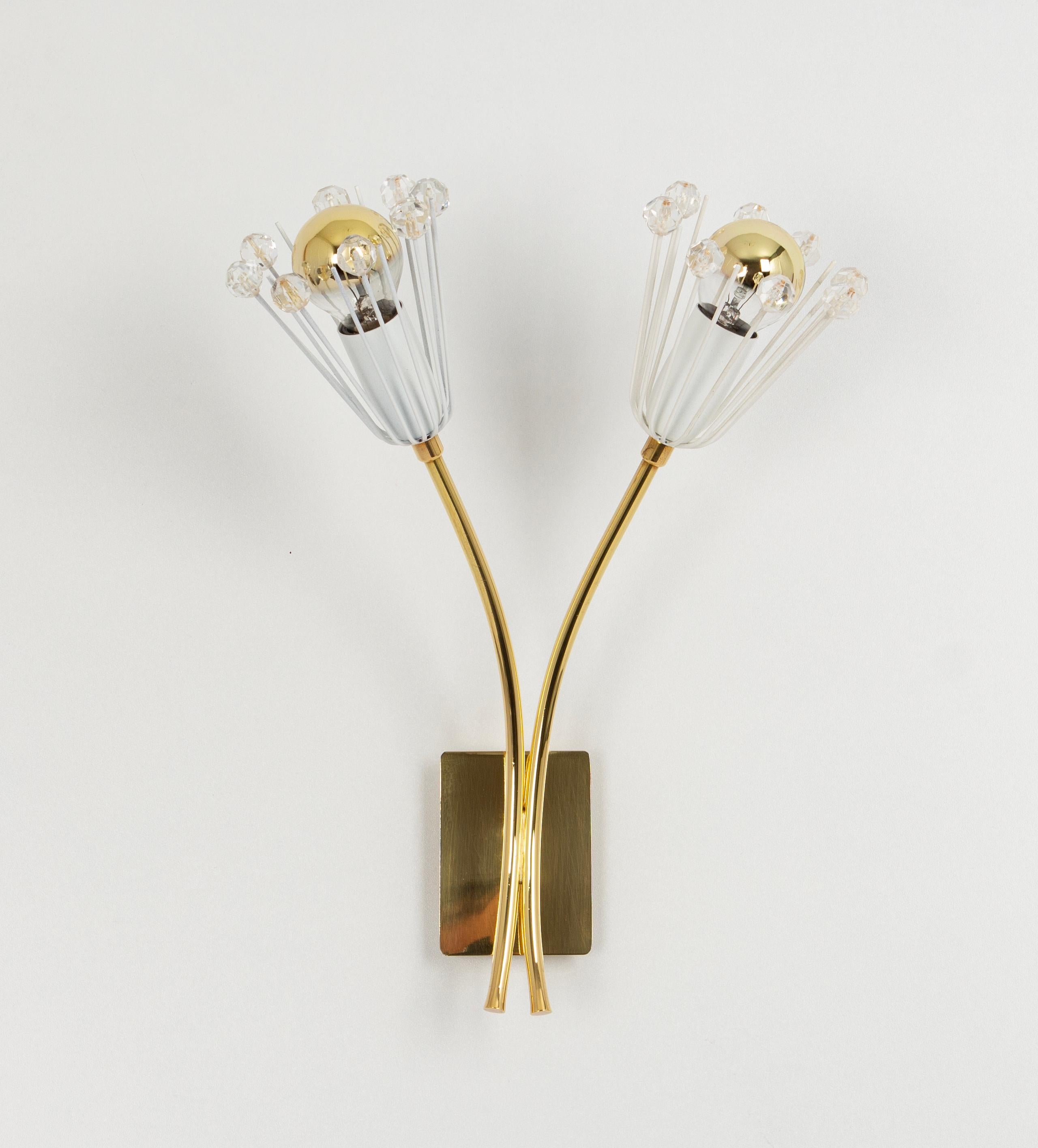 Late 20th Century Pair of Stunning Brass and Glass Wall Sconces designed by Emil Stejnar, 1960s For Sale