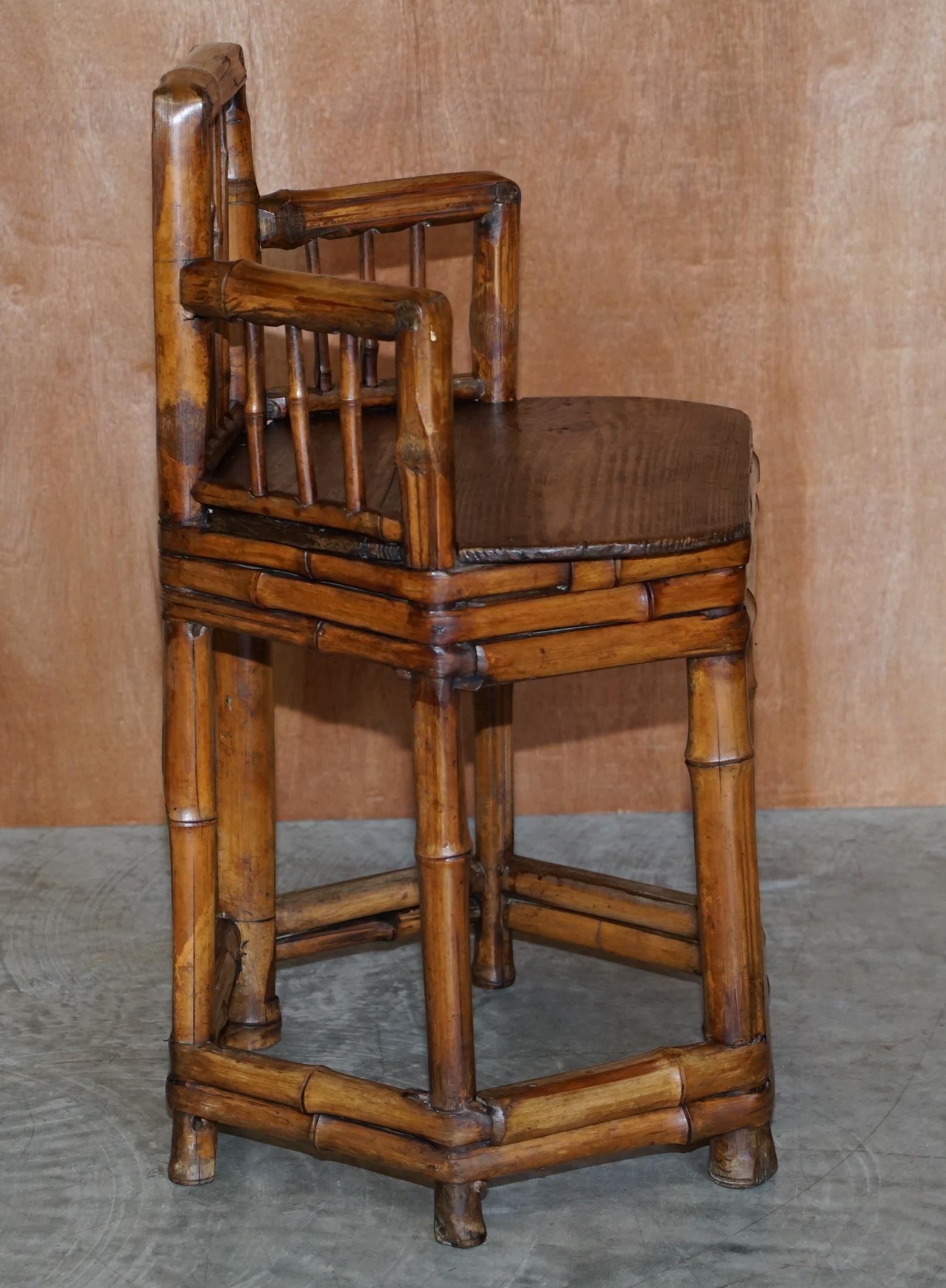 Pair of Stunning circa 1800 Chinese Bamboo Primitive Occasional Chairs His & Her For Sale 11