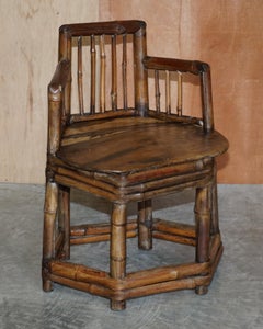 Pair of Stunning circa 1800 Chinese Bamboo Primitive Occasional Chairs His & Her