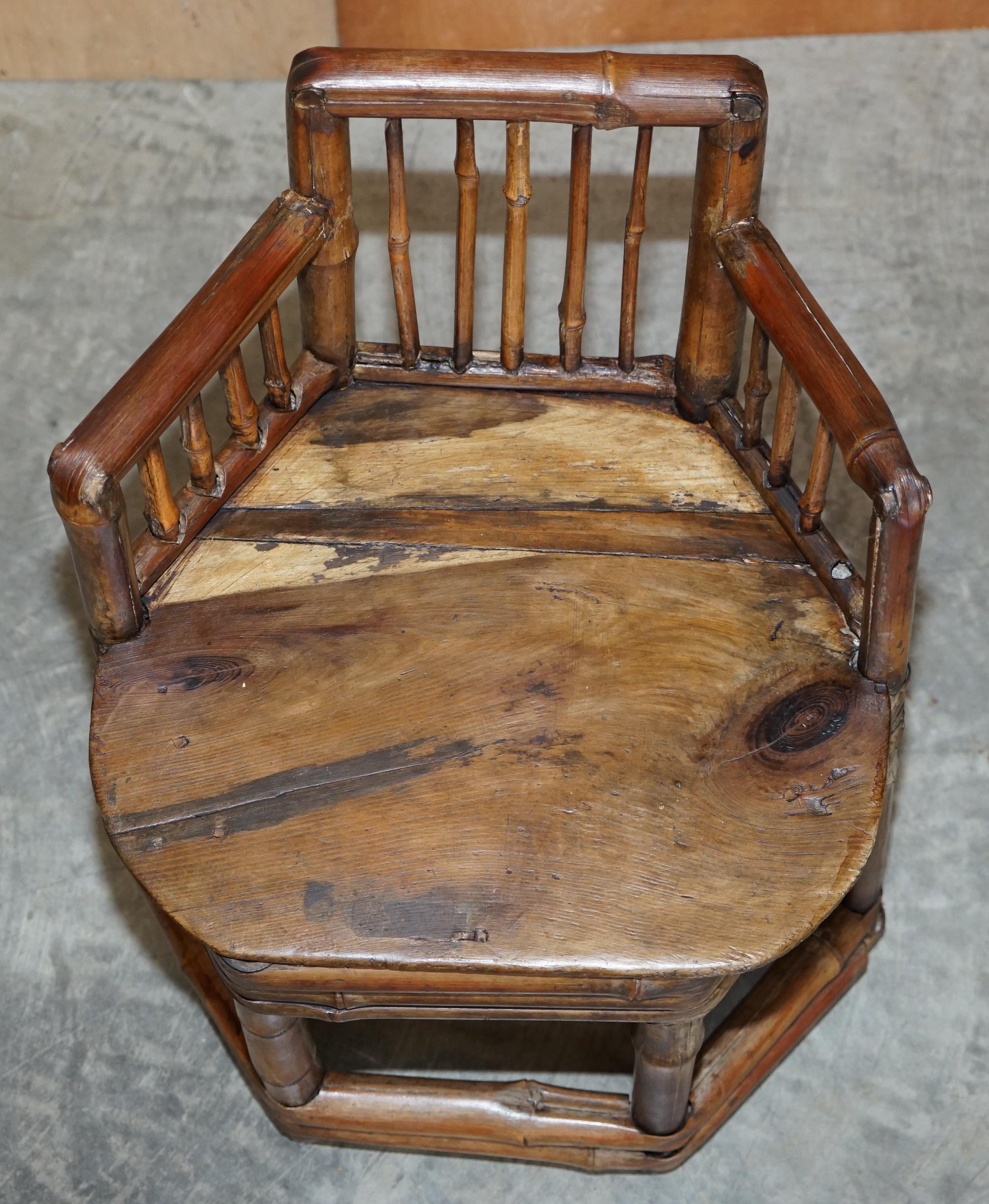 Chinese Export Pair of Stunning circa 1800 Chinese Bamboo Primitive Occasional Chairs His & Her For Sale