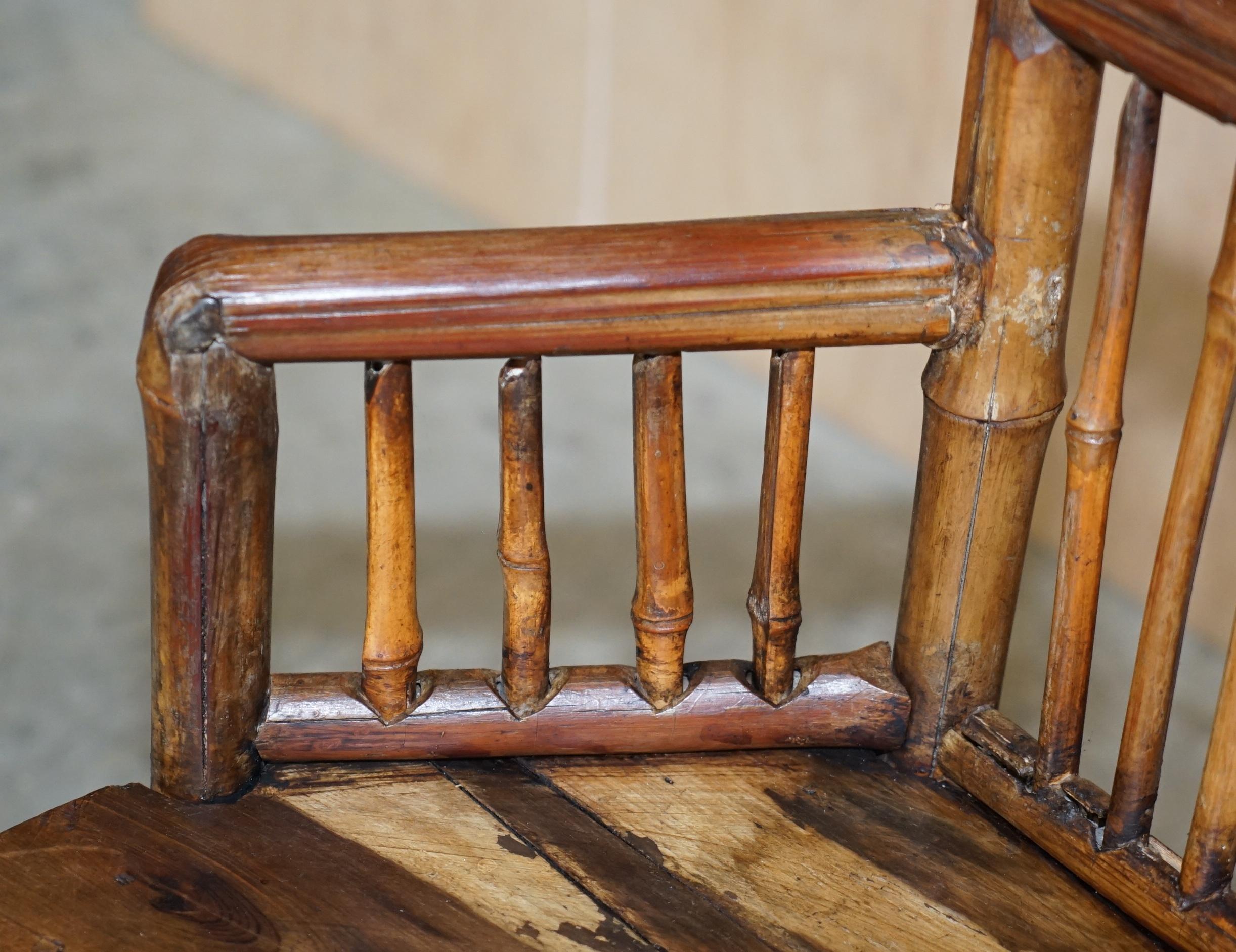 Pair of Stunning circa 1800 Chinese Bamboo Primitive Occasional Chairs His & Her For Sale 1